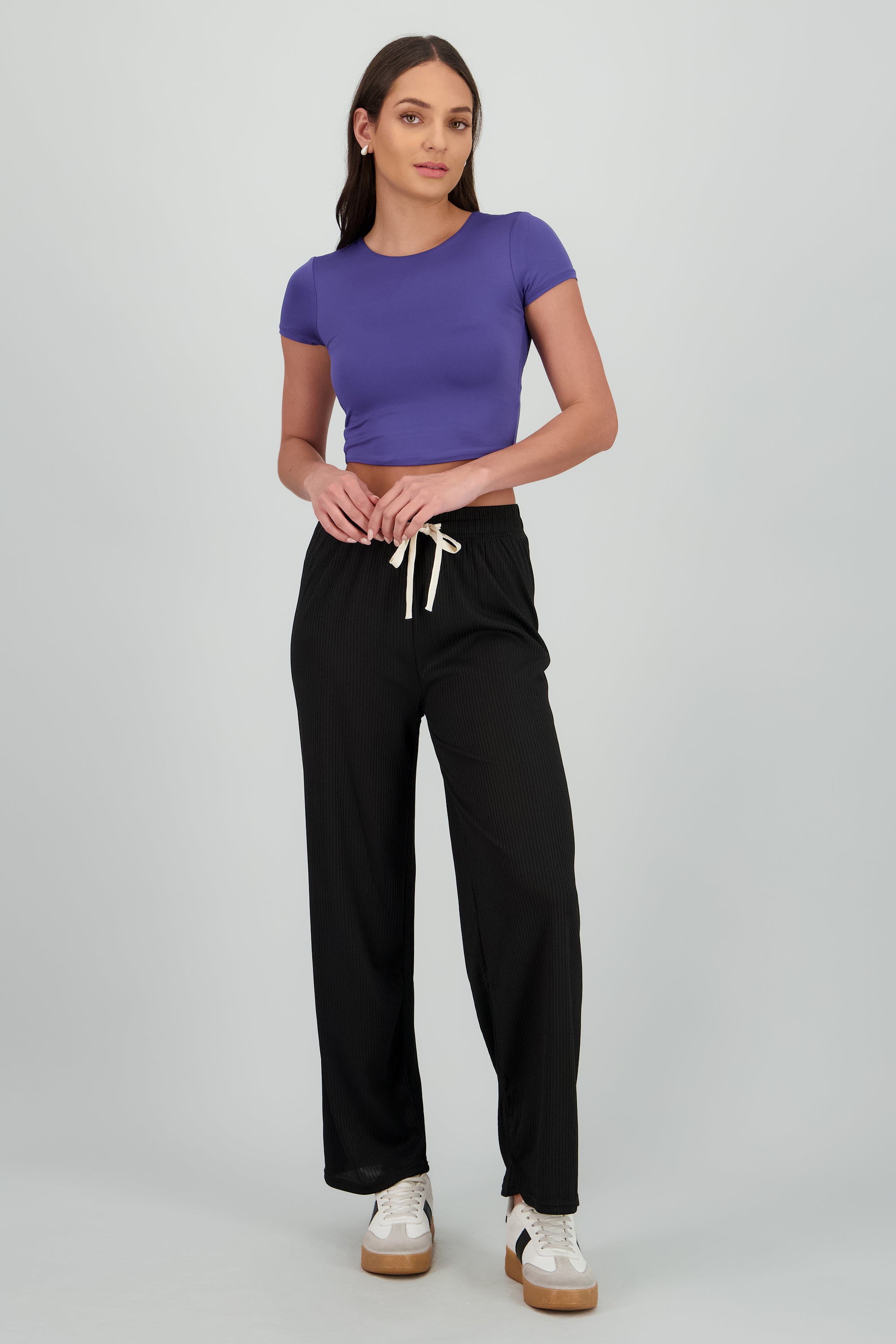 Pantalon palazo rib liso NEGRO