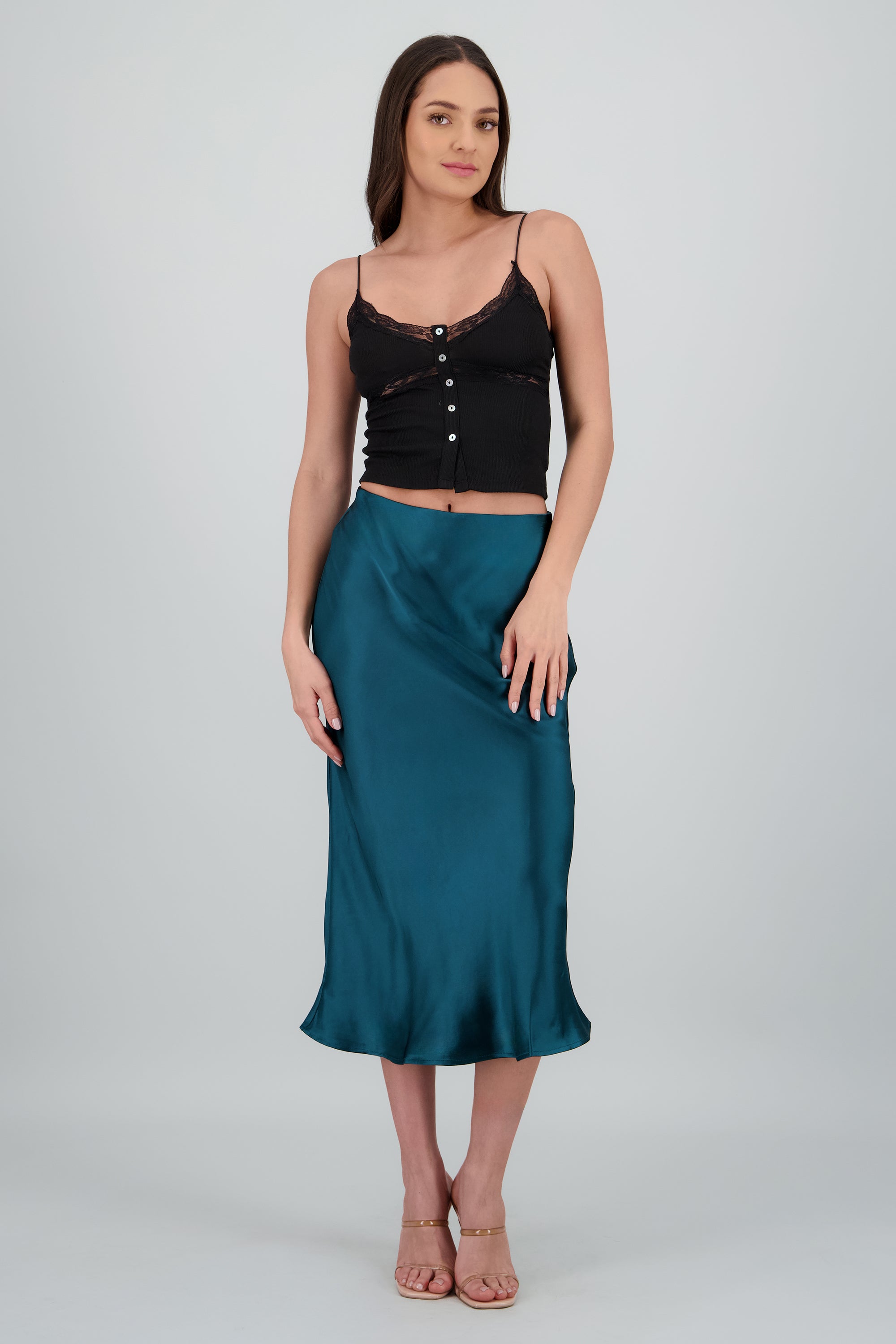Falda satin maxi lisa AZUL PATO