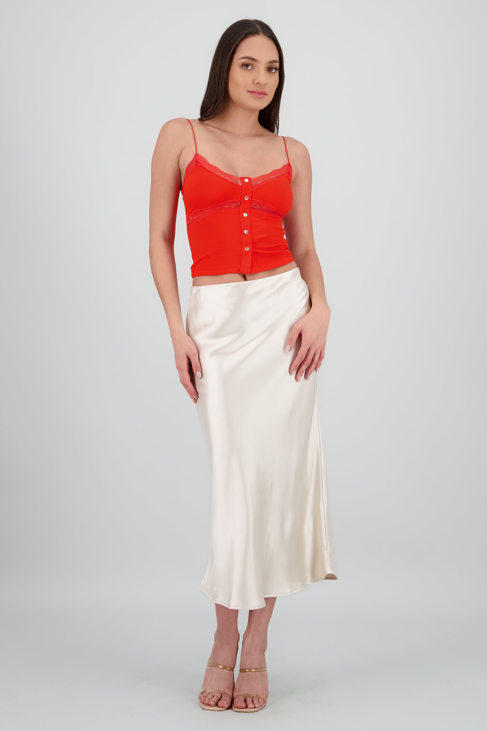 Falda satin maxi lisa CREMA