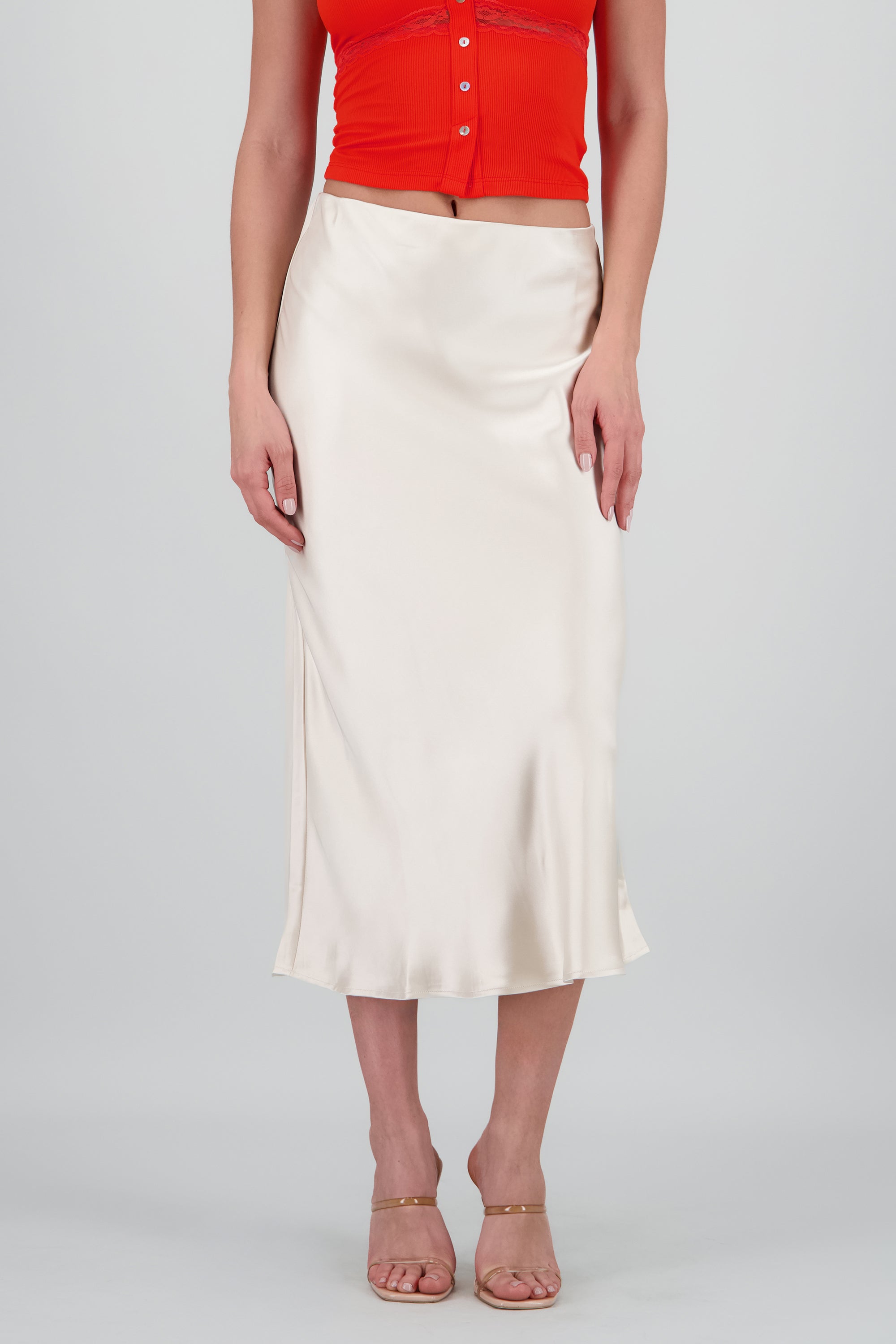 Falda satin maxi lisa CREMA