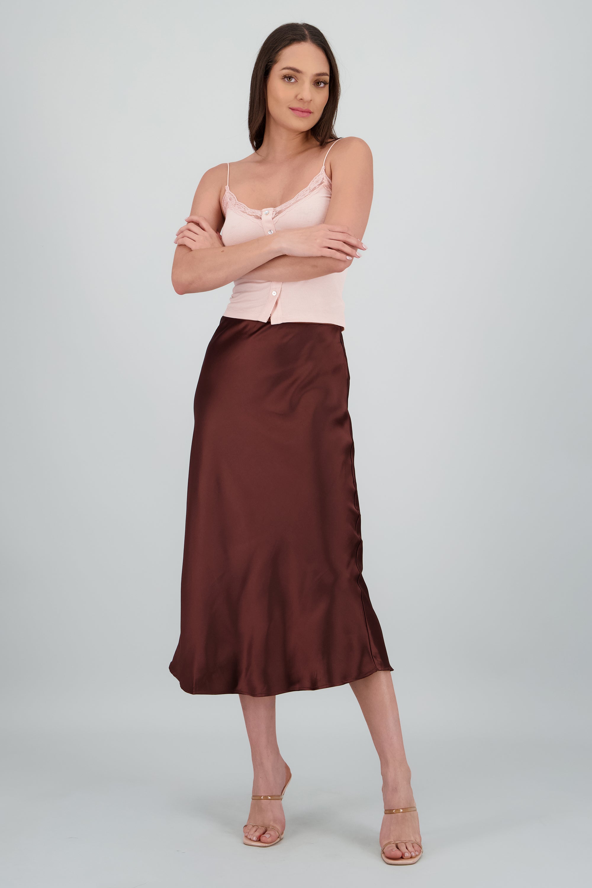 Falda satin maxi lisa CAFE