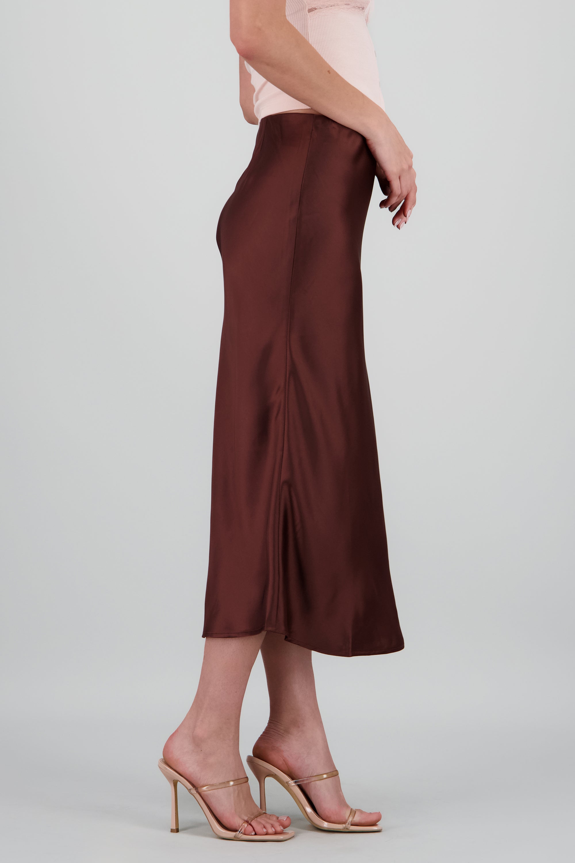 Falda satin maxi lisa CAFE