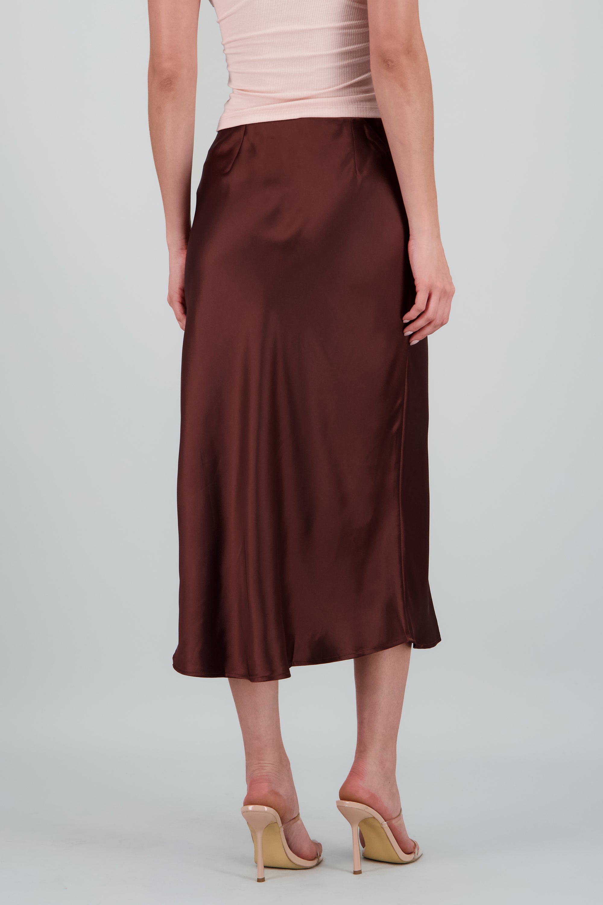 Falda satin maxi lisa CAFE