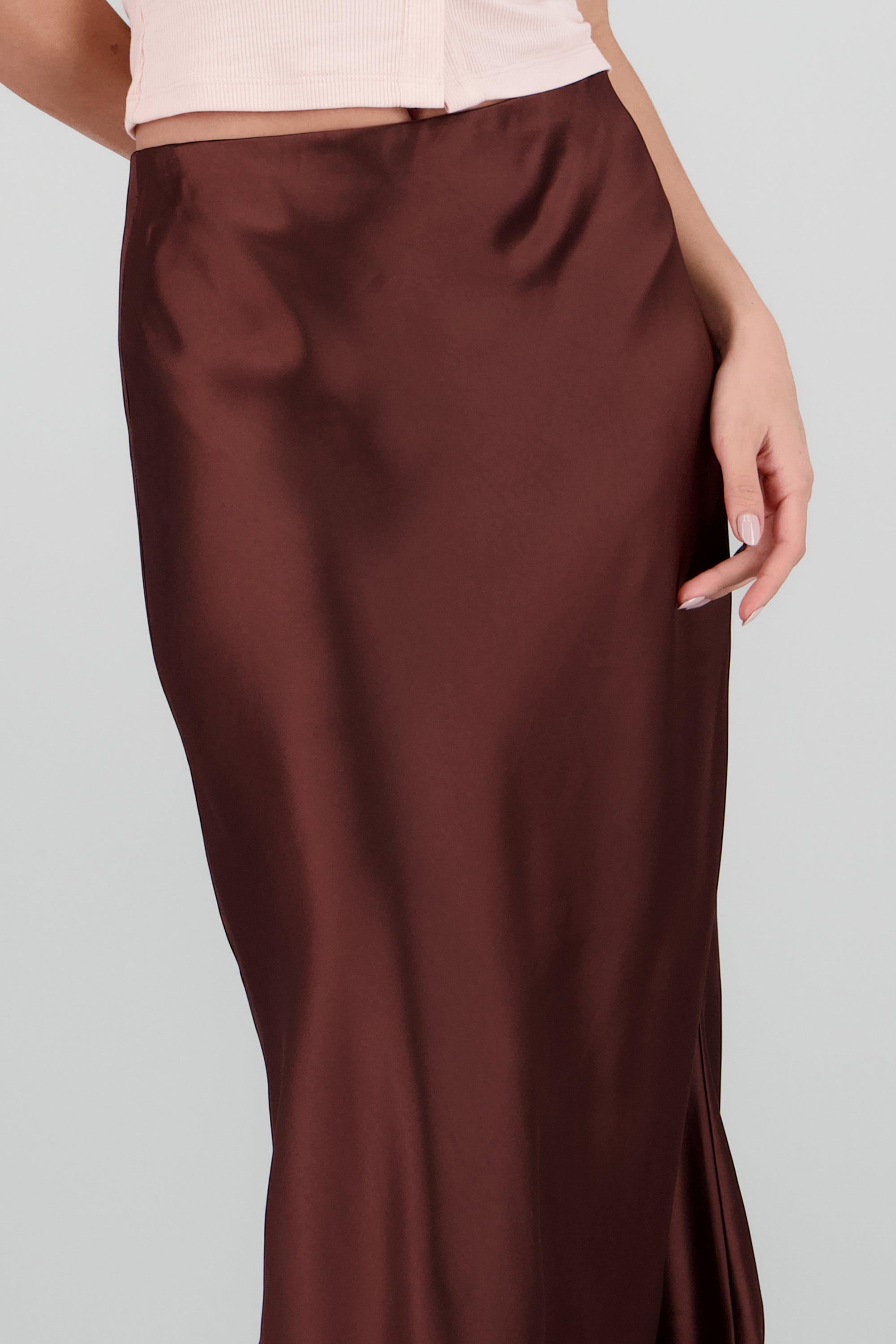 Falda satin maxi lisa CAFE