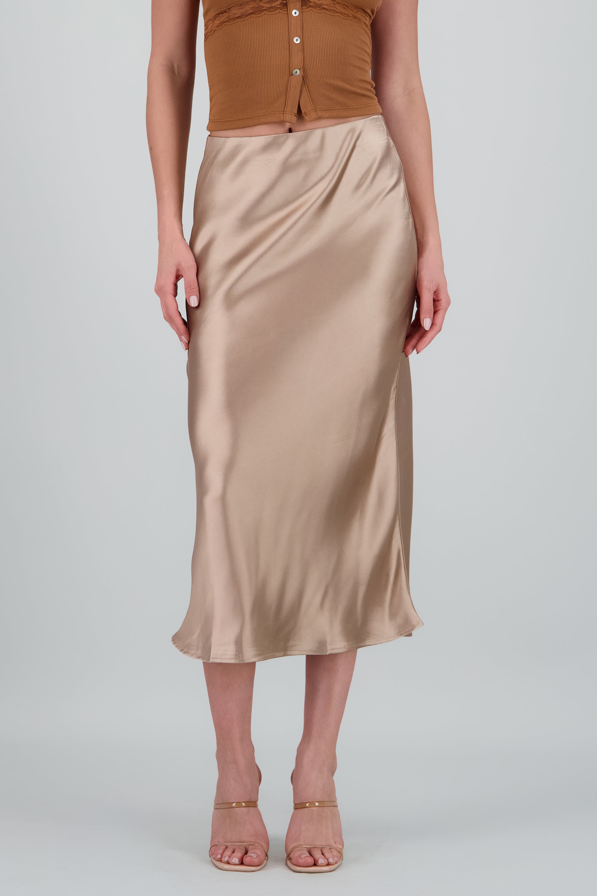 Falda satin maxi lisa KHAKI