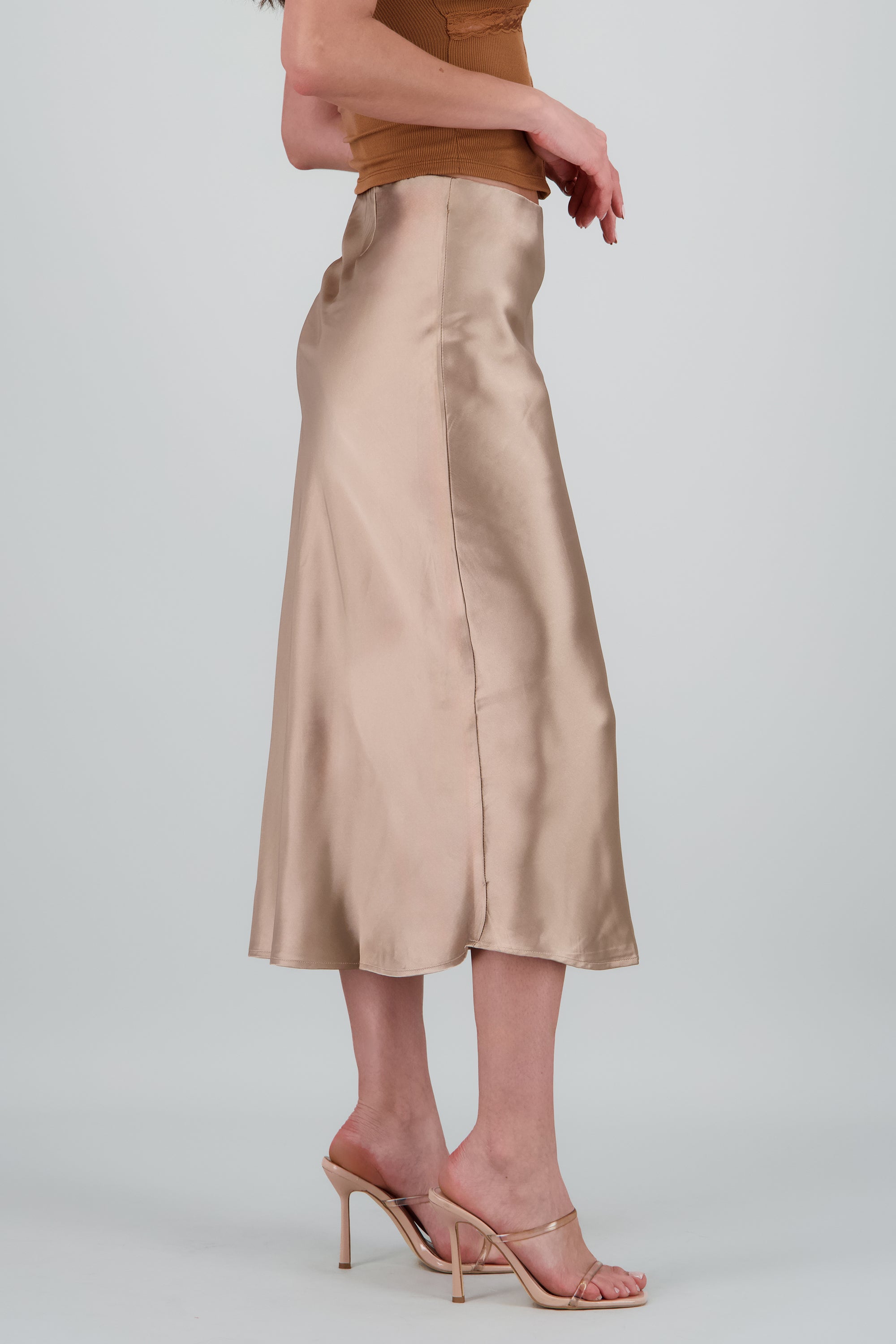 Falda satin maxi lisa KHAKI
