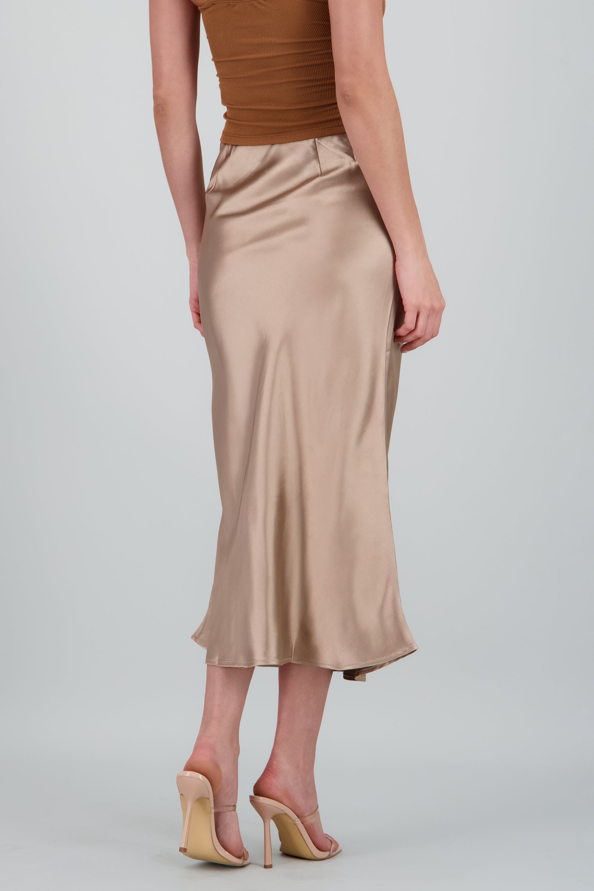 Falda satin maxi lisa KHAKI