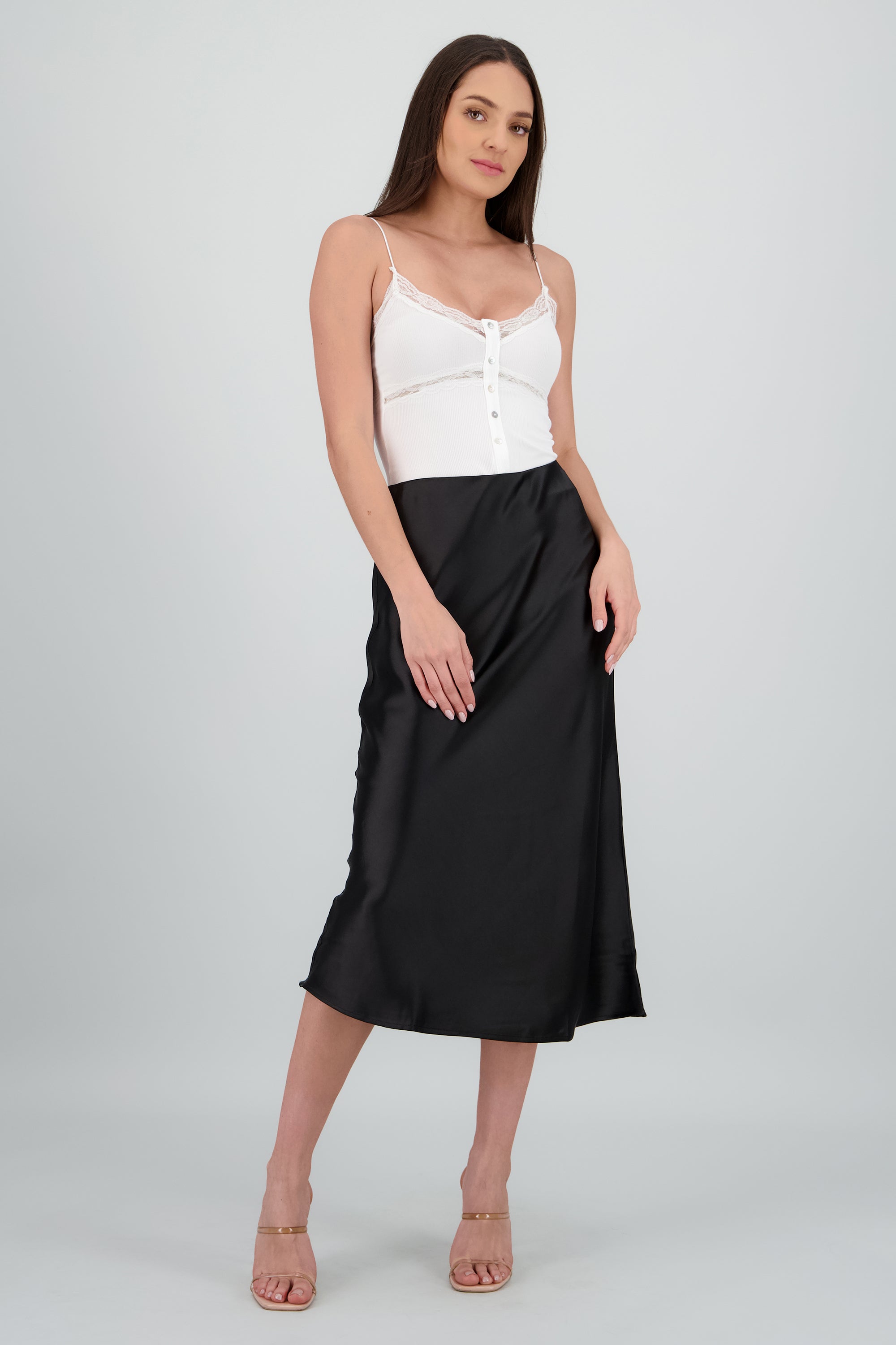 Falda satin maxi lisa NEGRO