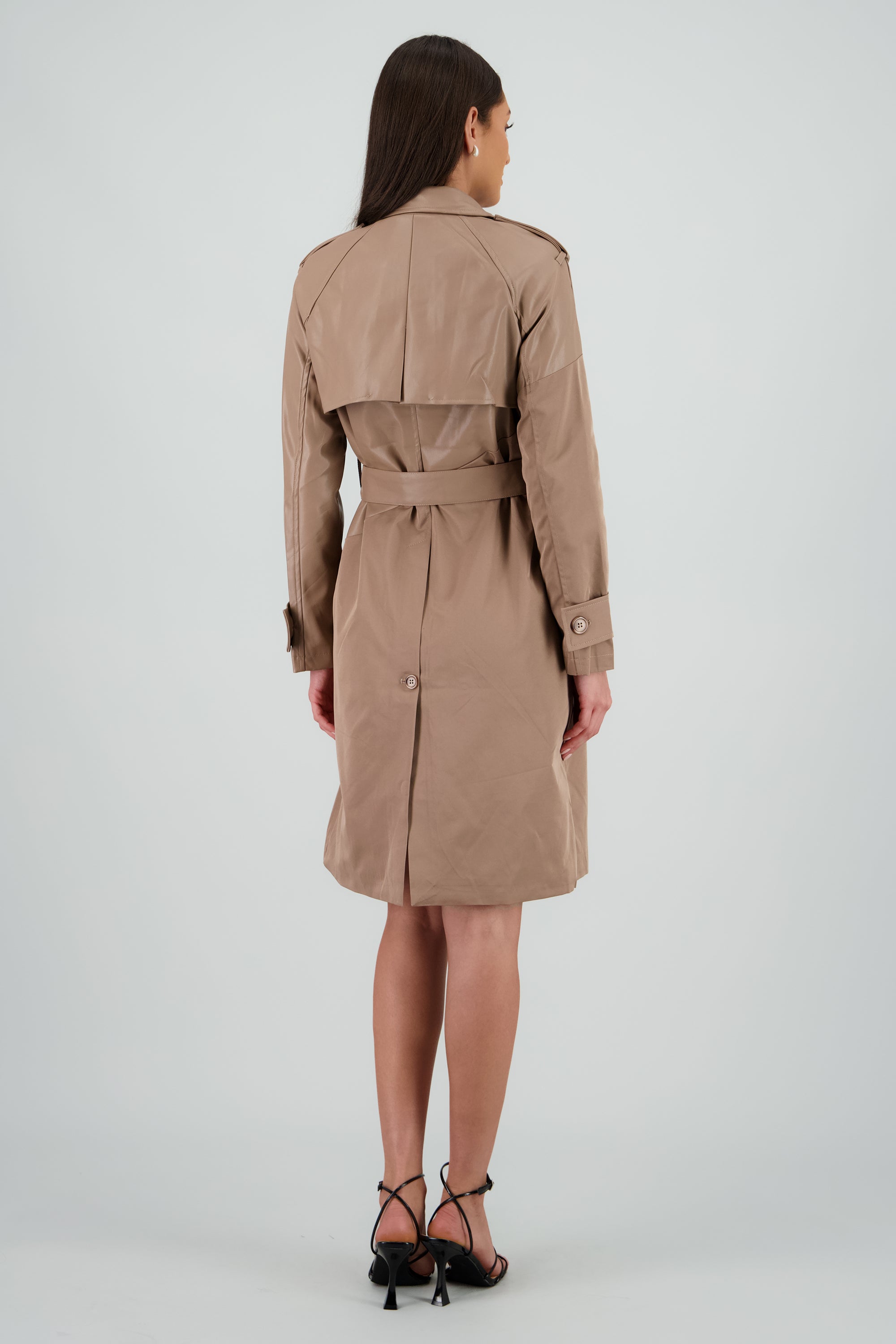 Gabardina larga contraste pu BEIGE