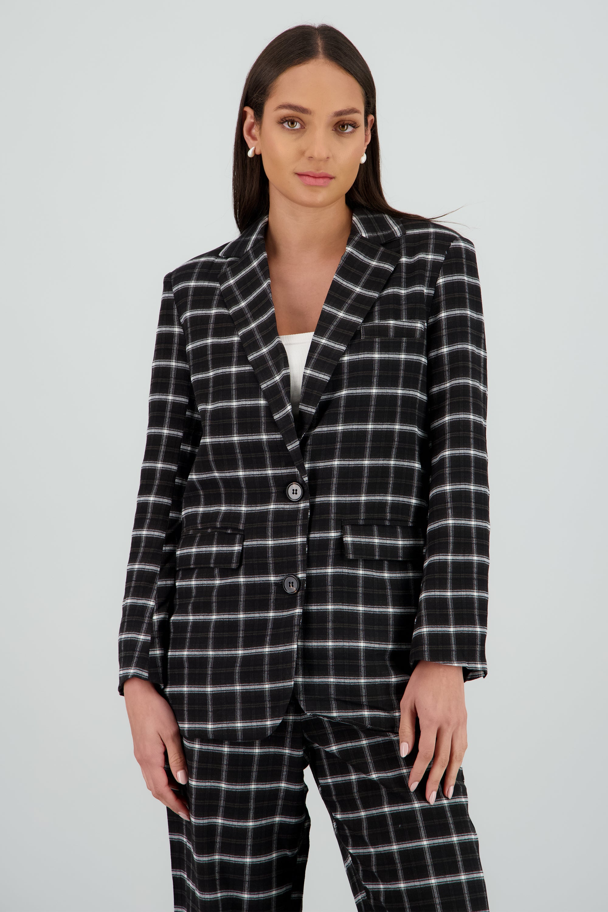 Saco oversized cuadros NEGRO