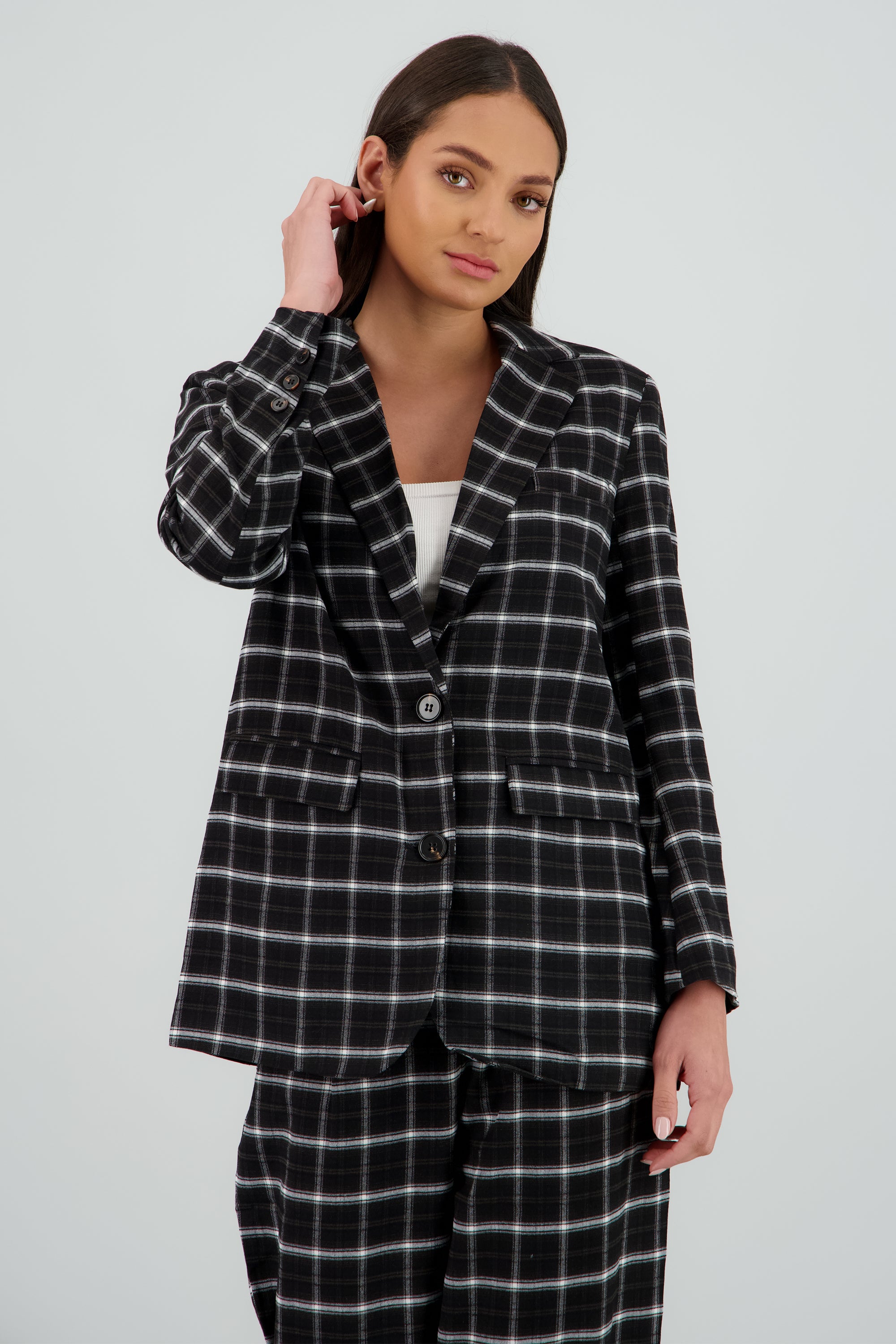 Saco oversized cuadros NEGRO