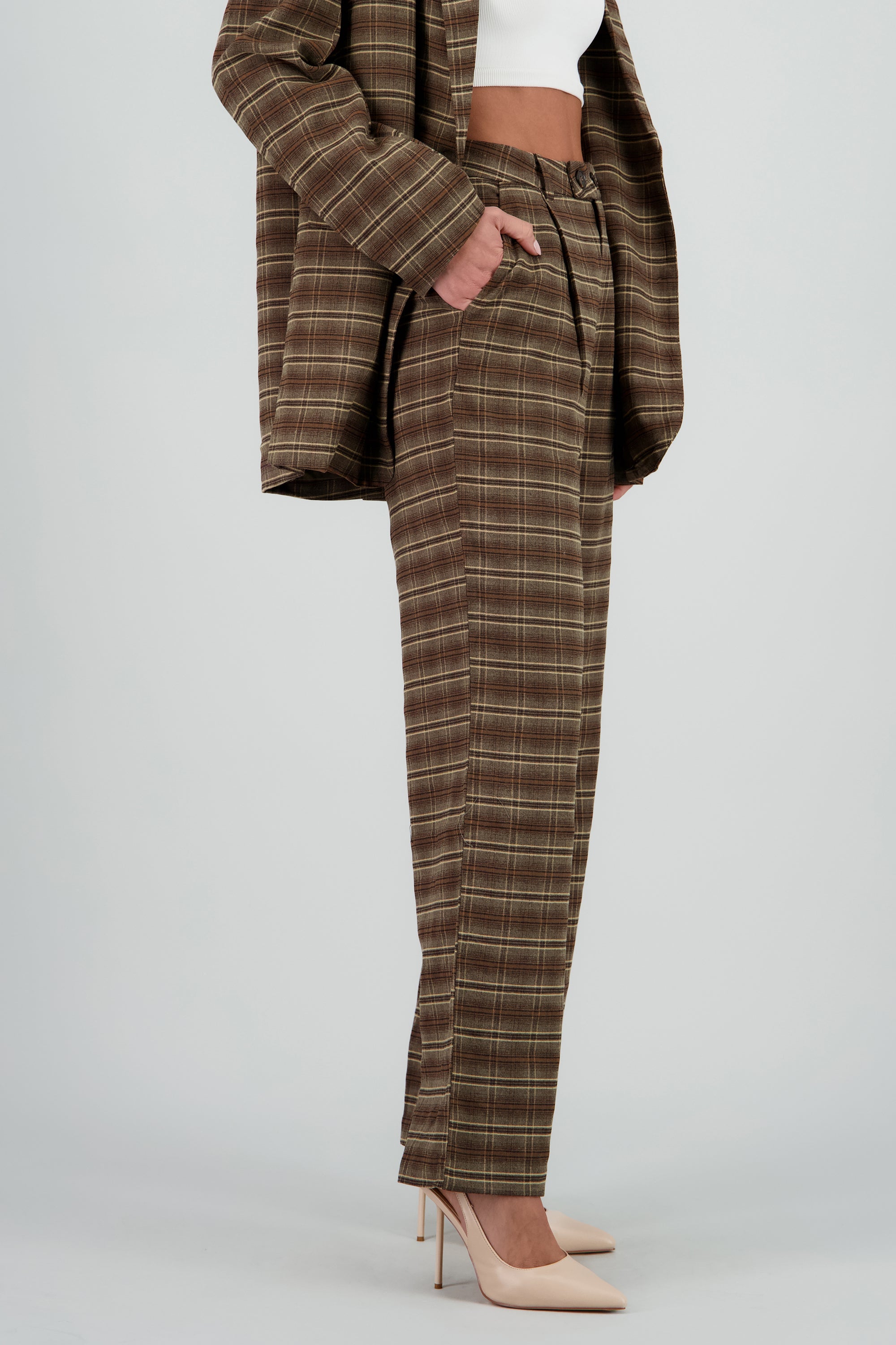 Pantalon recto cuadros CAFE