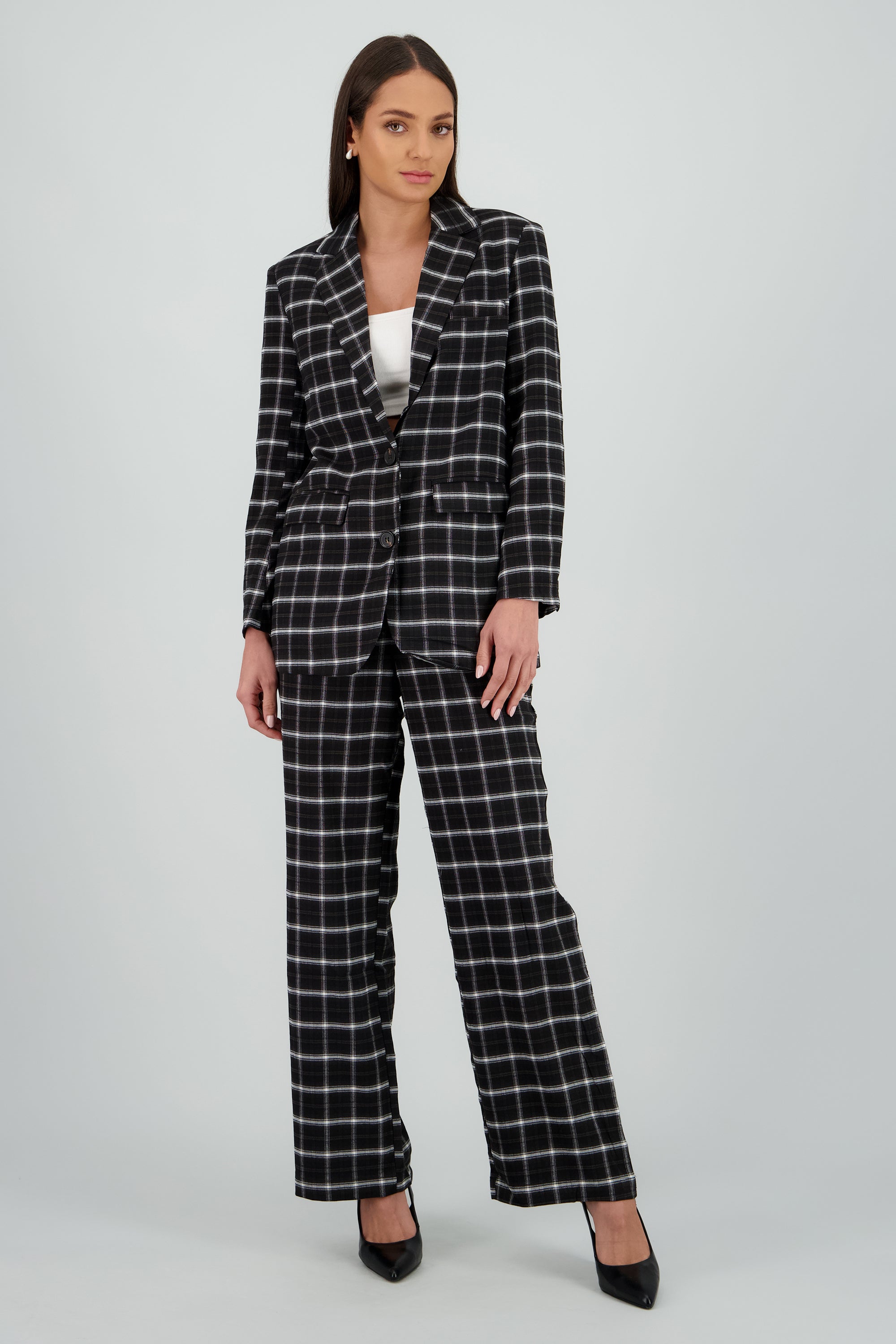 Pantalon recto cuadros NEGRO