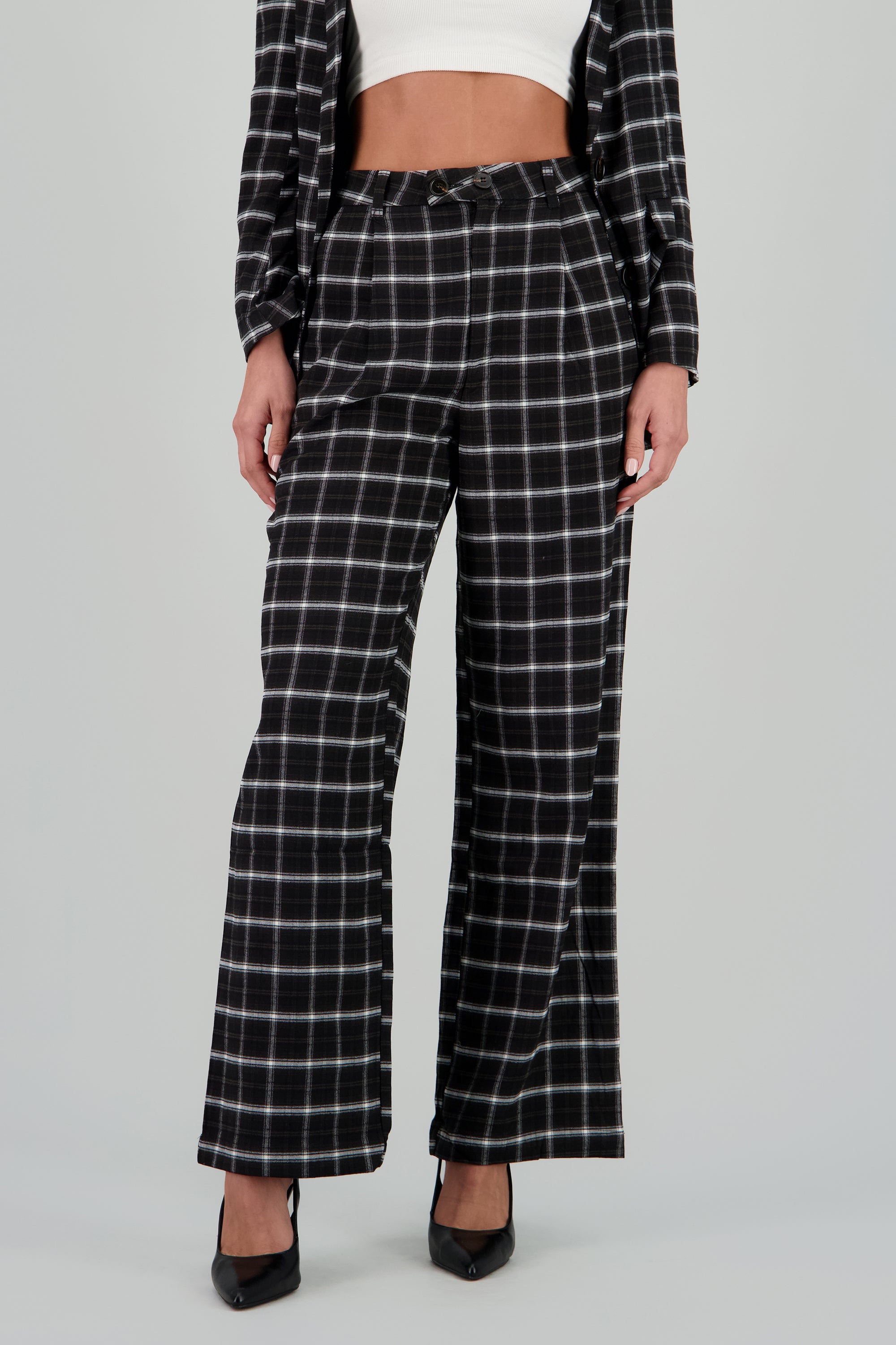 Pantalon recto cuadros NEGRO