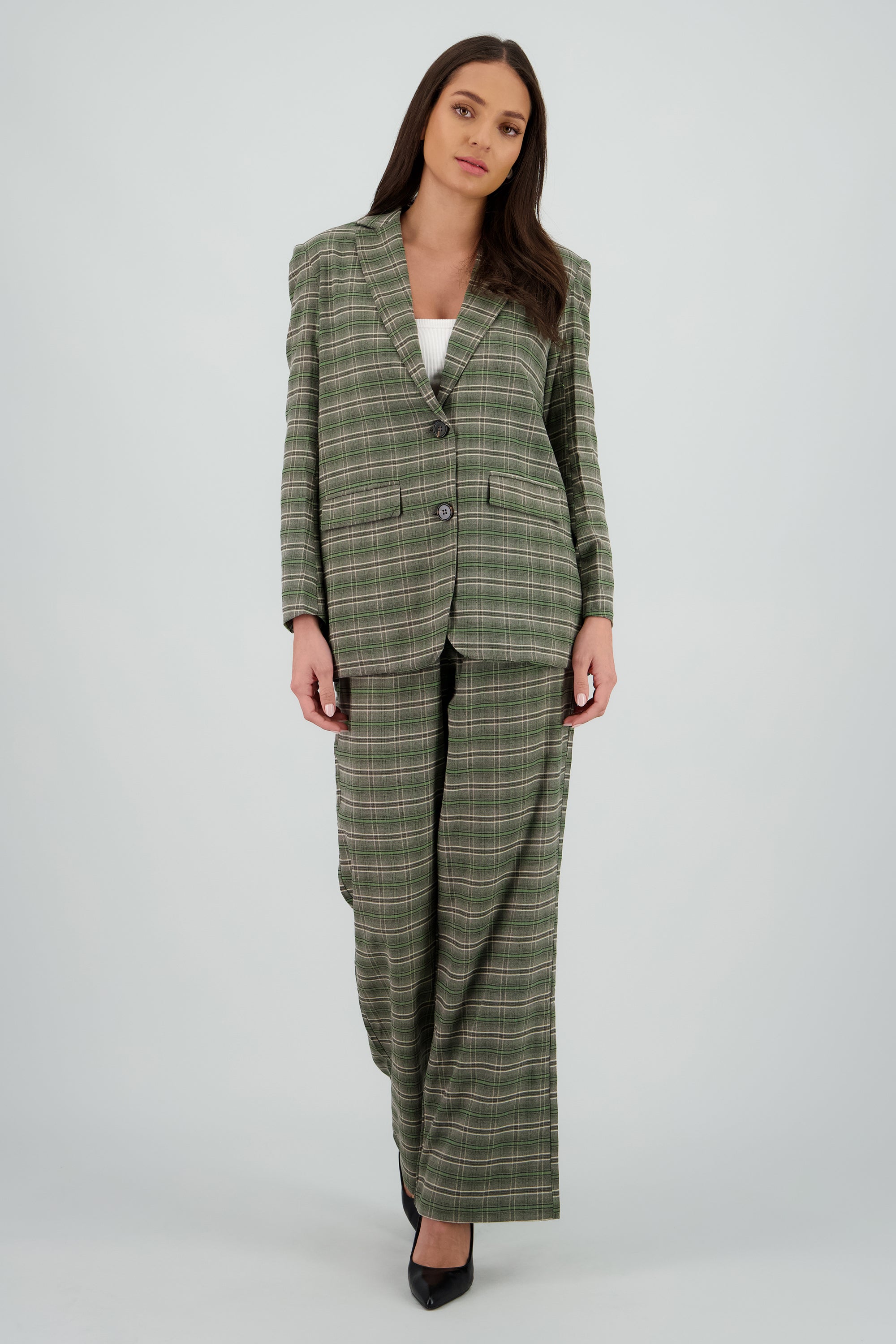 Pantalon recto cuadros GRIS