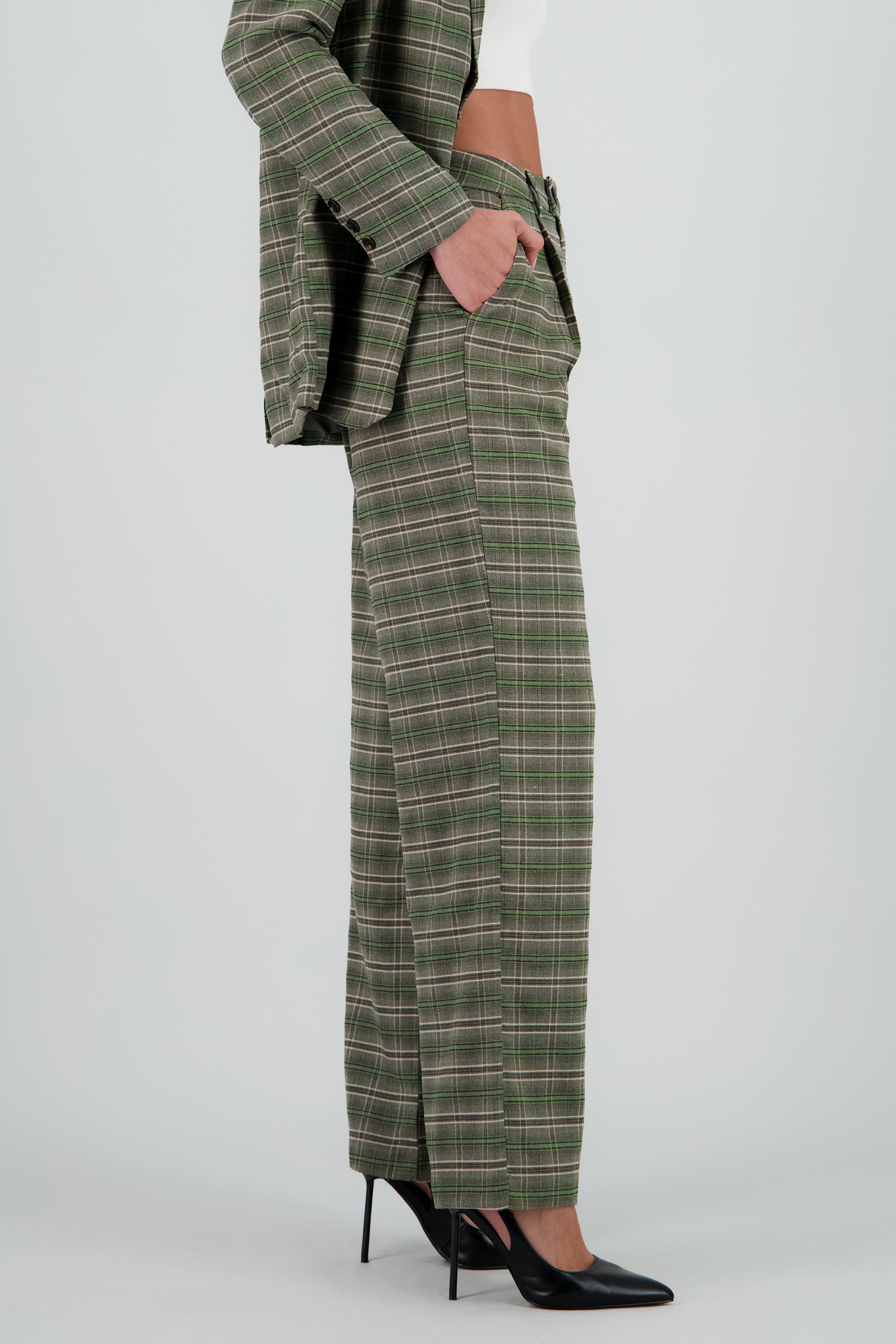Pantalon recto cuadros GRIS