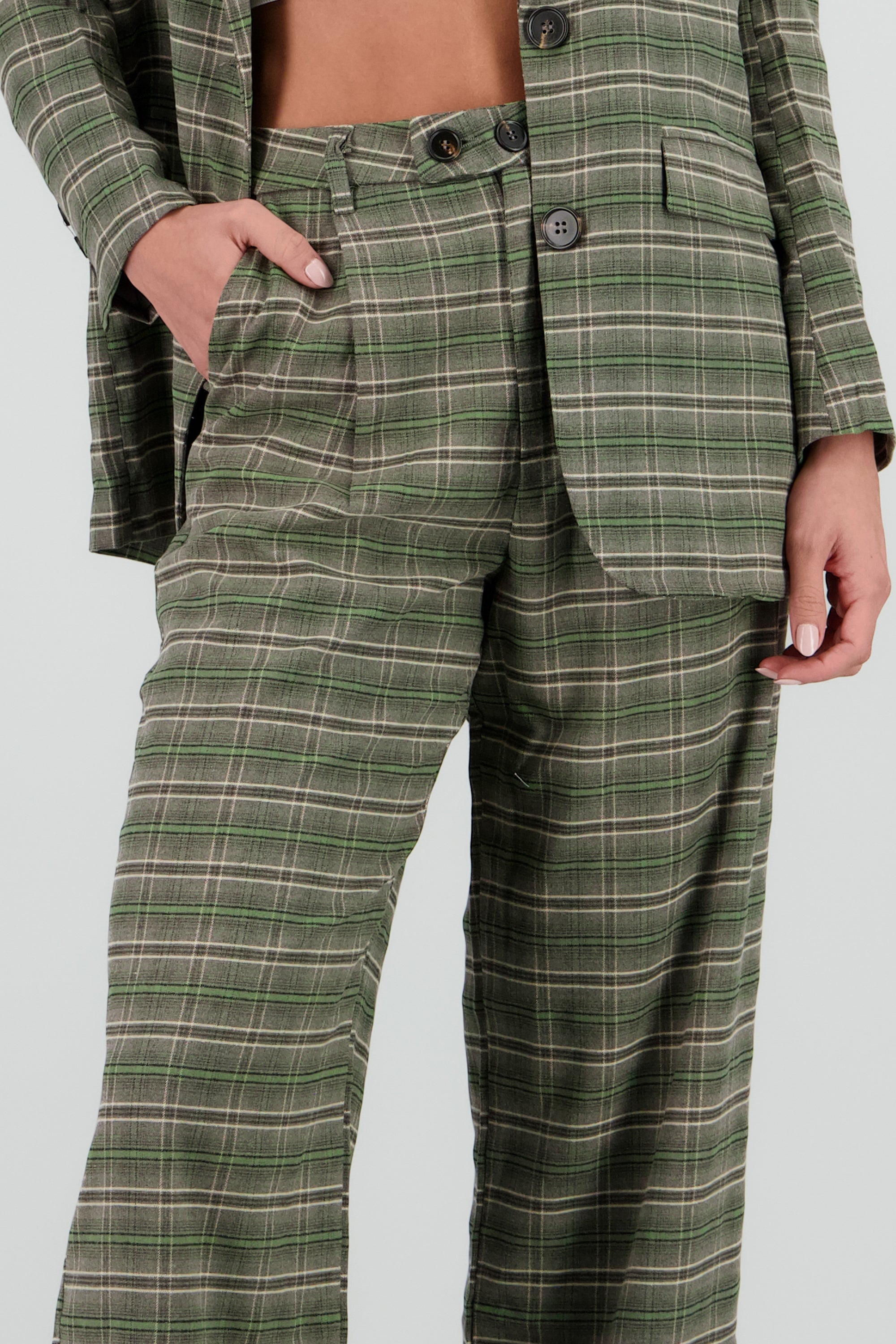 Pantalon recto cuadros GRIS