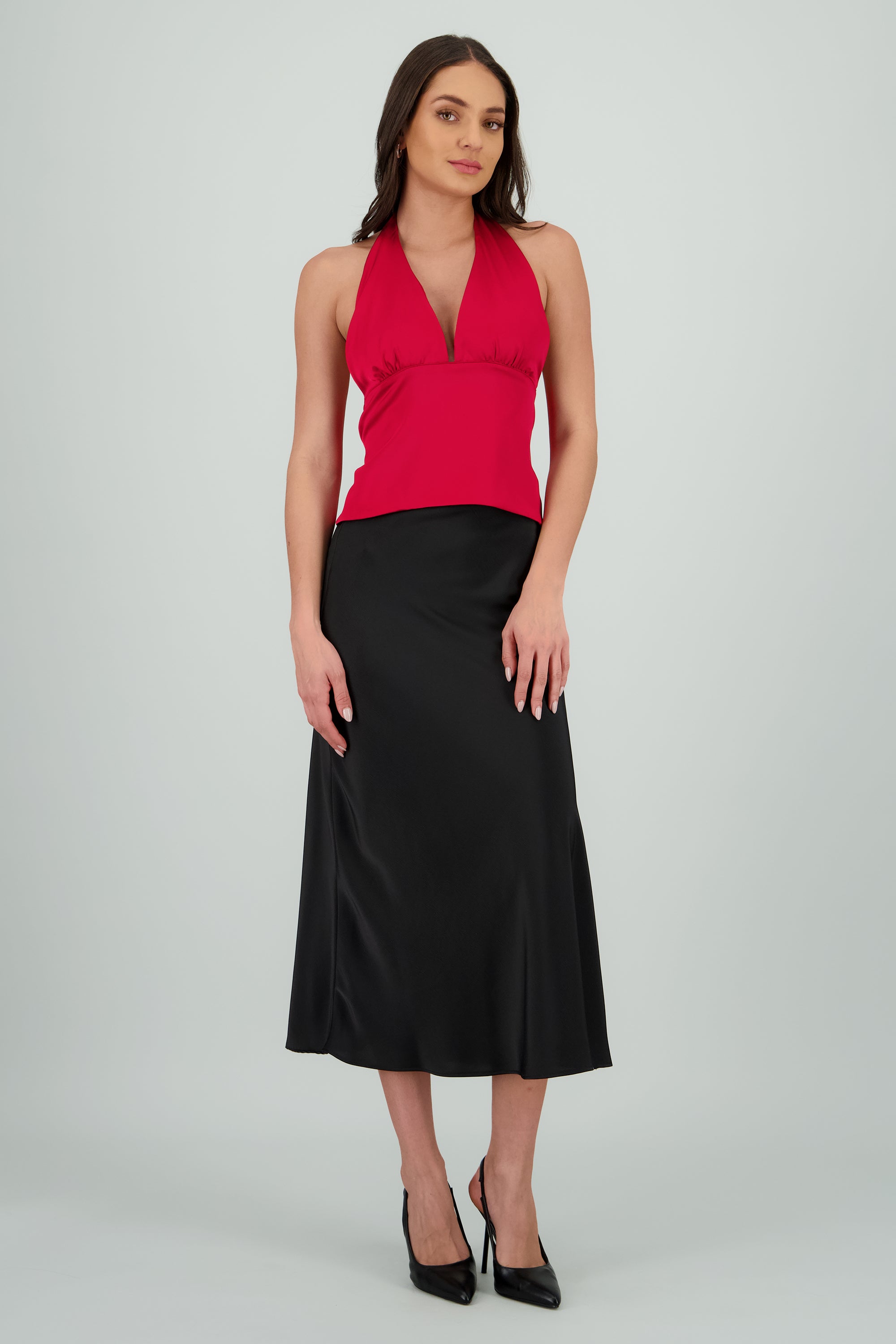 Falda satin maxi con abertura NEGRO