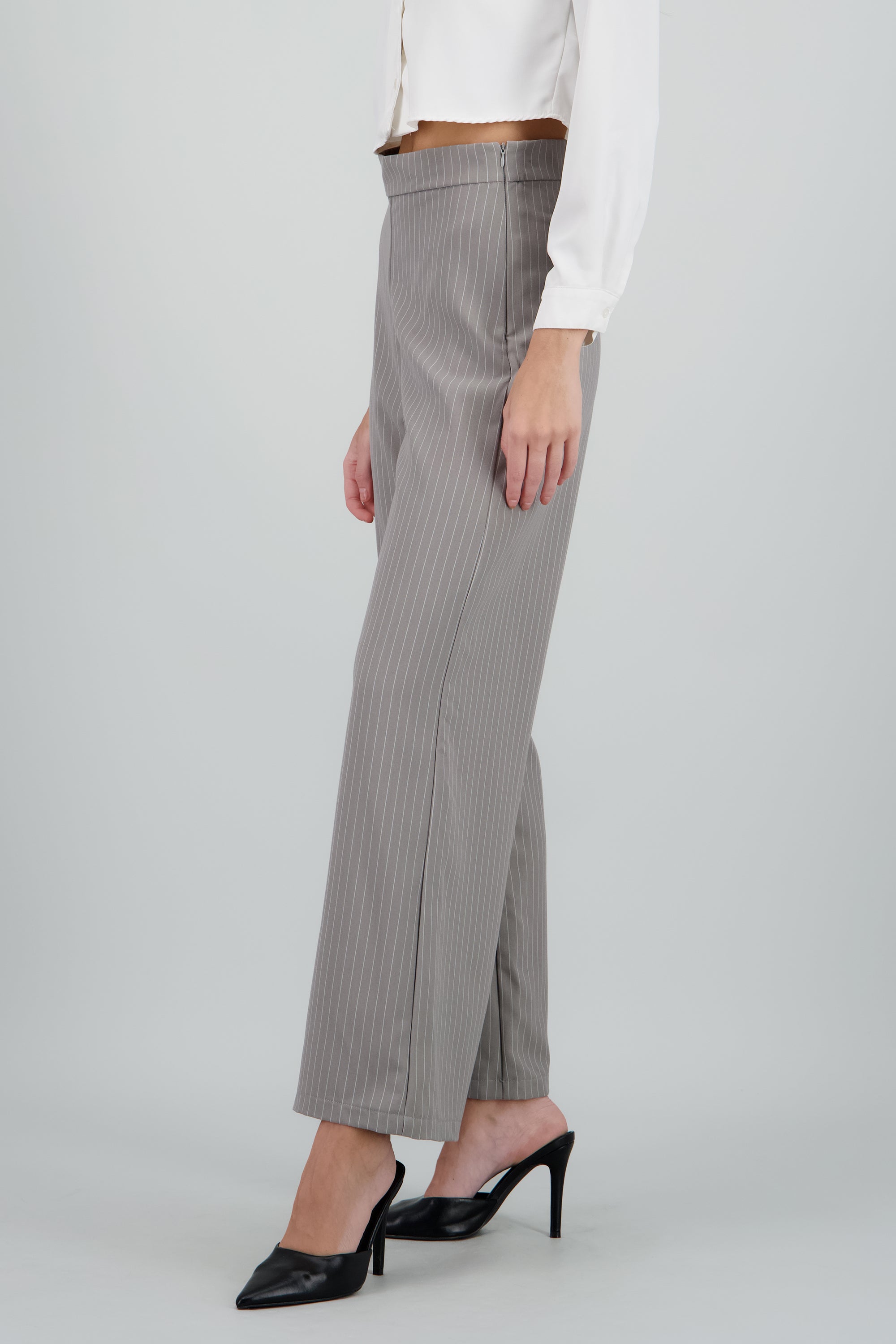 Pantalon amplio high waisted con pretina lisa GRIS COMBO