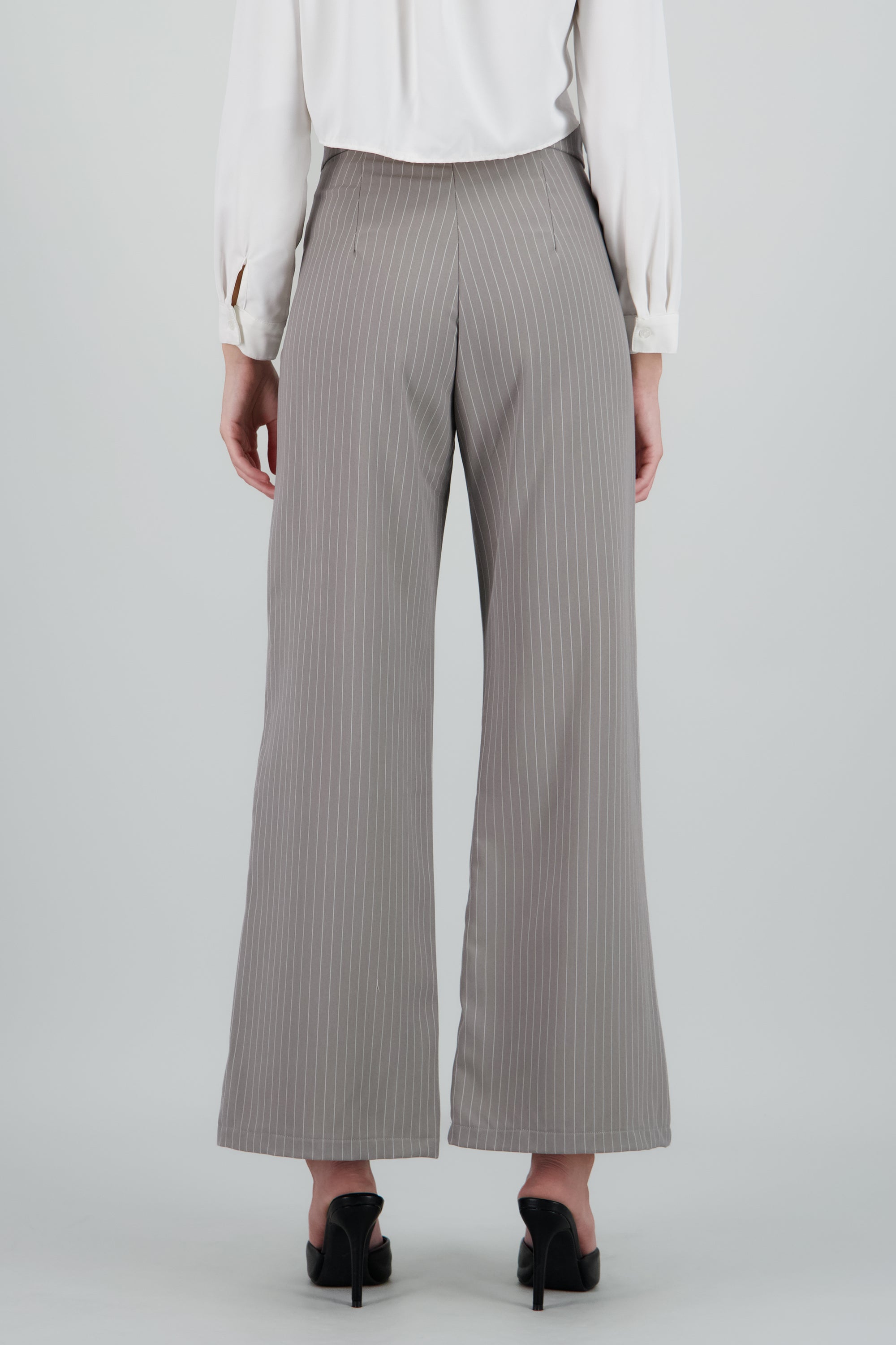 Pantalon amplio high waisted con pretina lisa GRIS COMBO