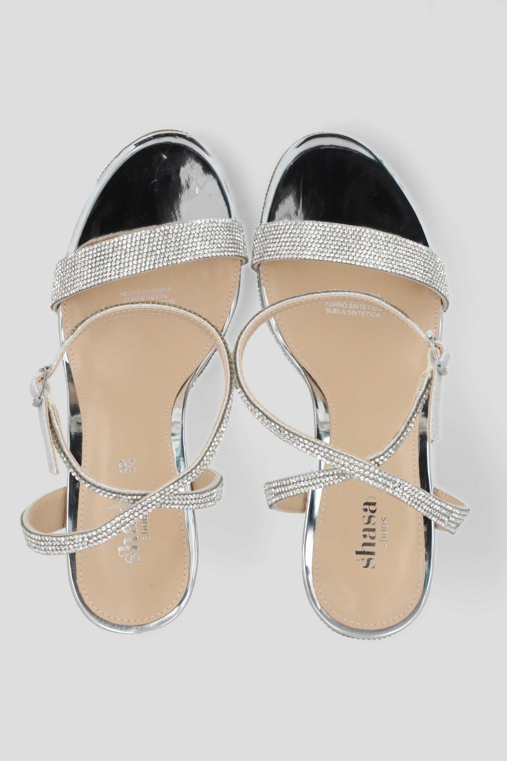 Tacon media plataforma tiras brillos PLATA