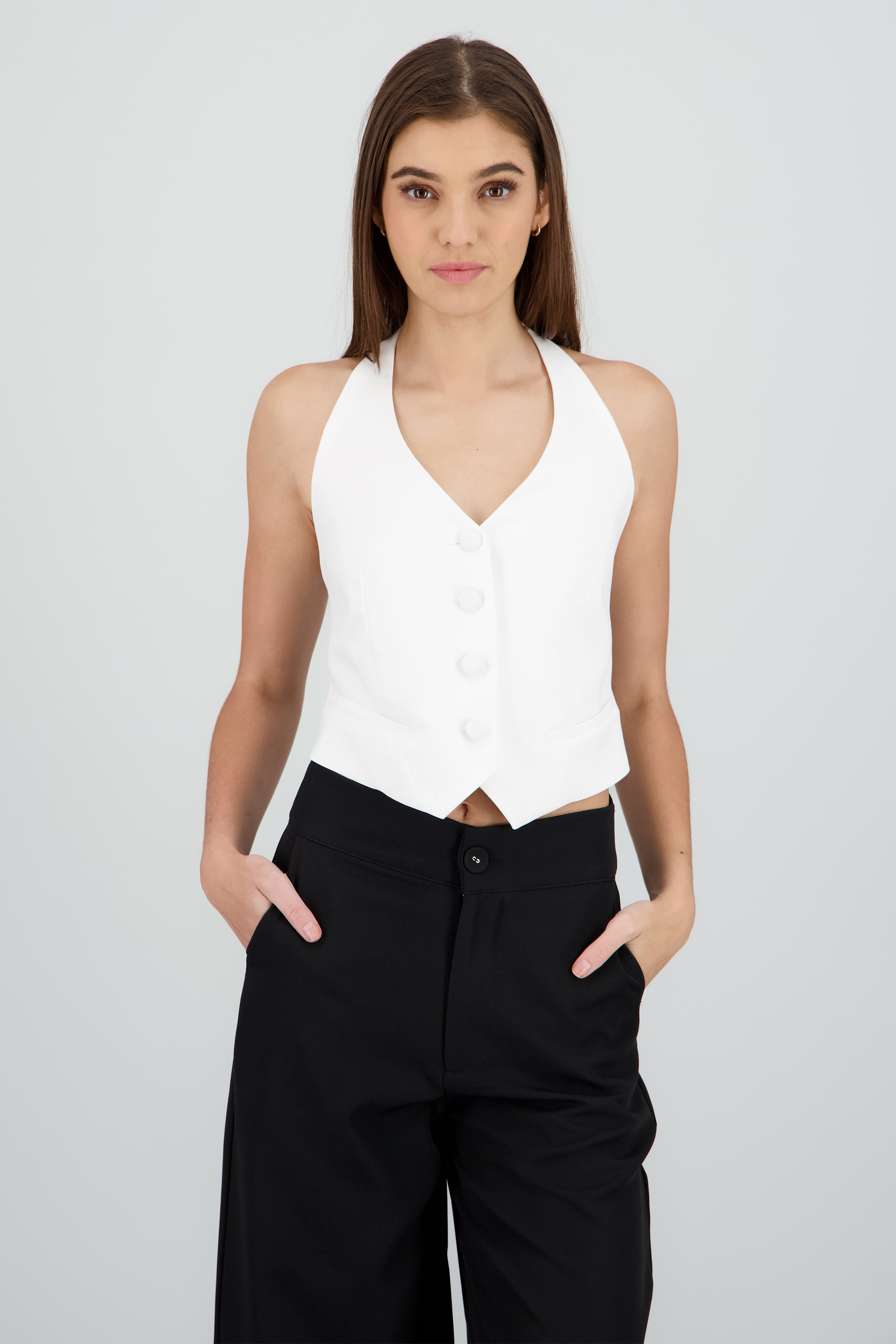 Chaleco halter detalle contraste lineas BLANCO COMBO