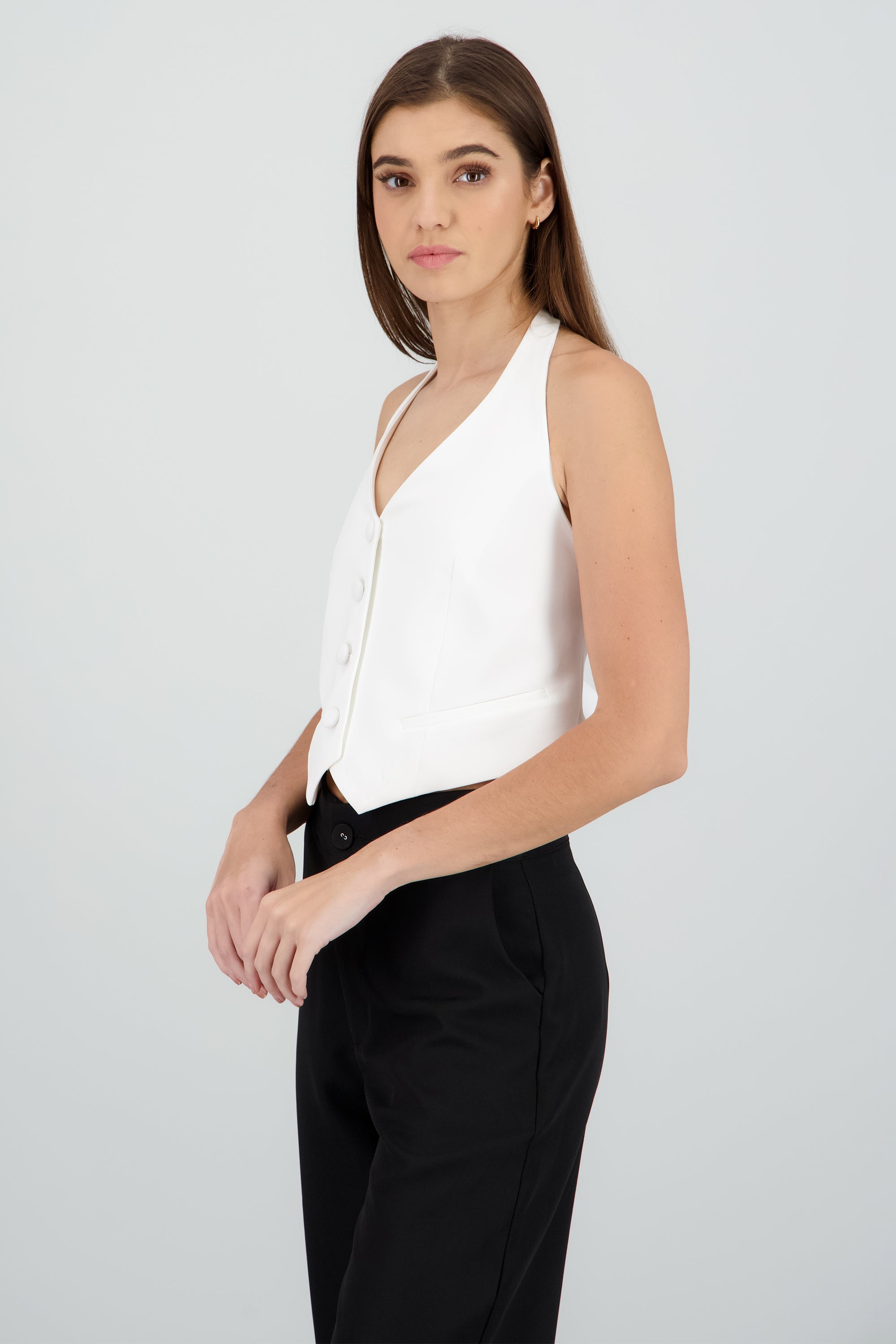 Chaleco halter detalle contraste lineas BLANCO COMBO