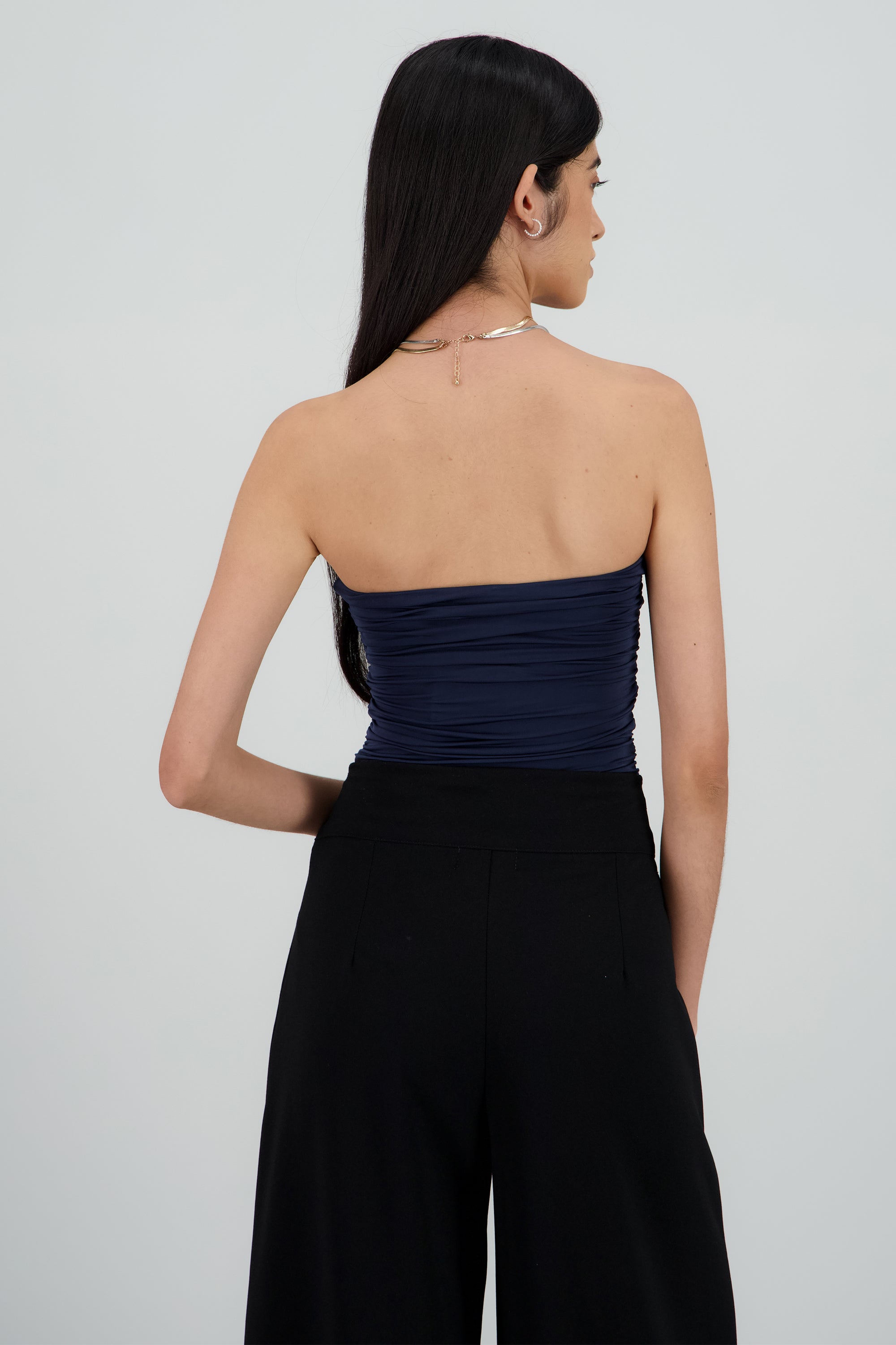 Bodysuit strapless frunce con escote v MARINO