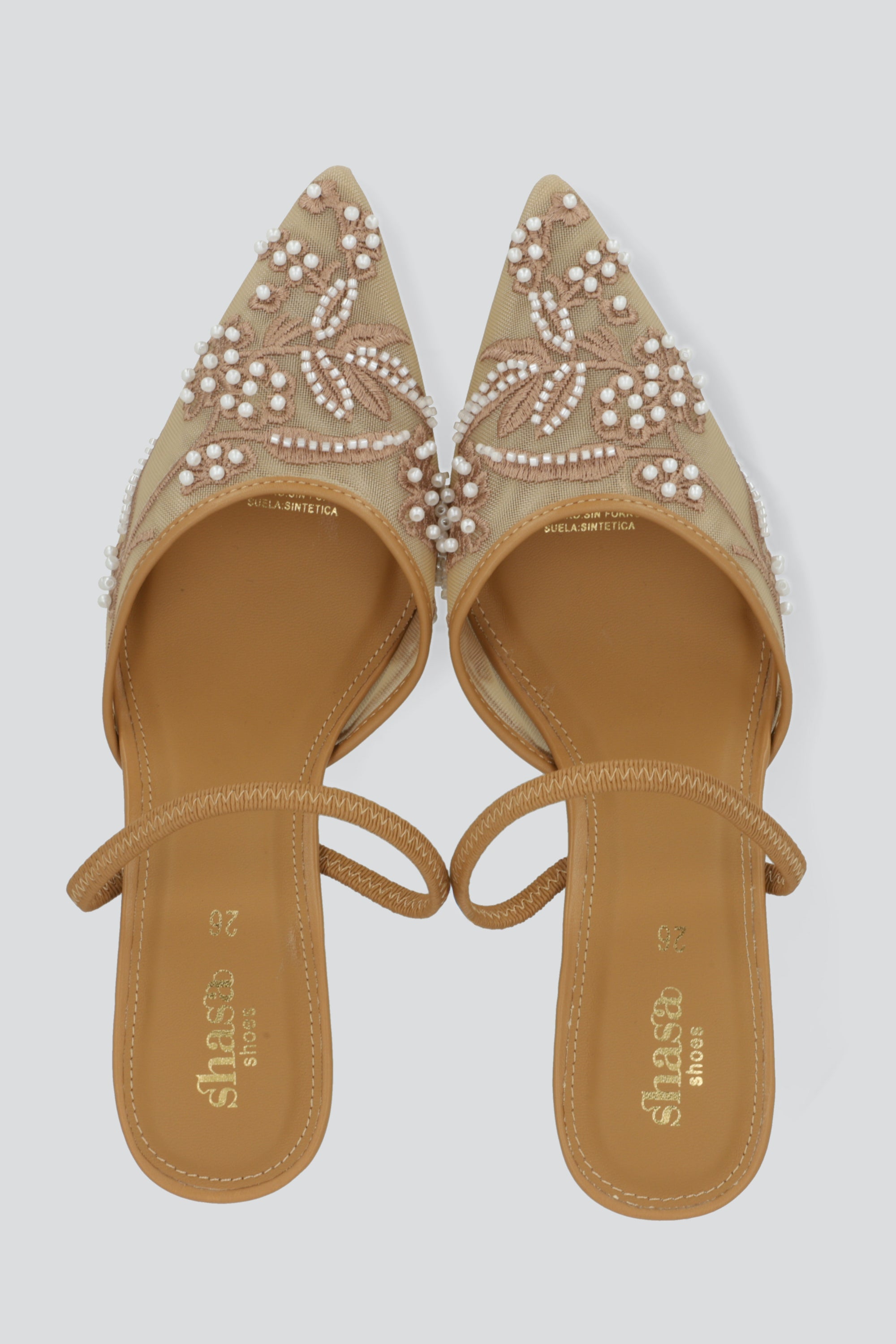 Tacón pointy mesh pedreria NUDE