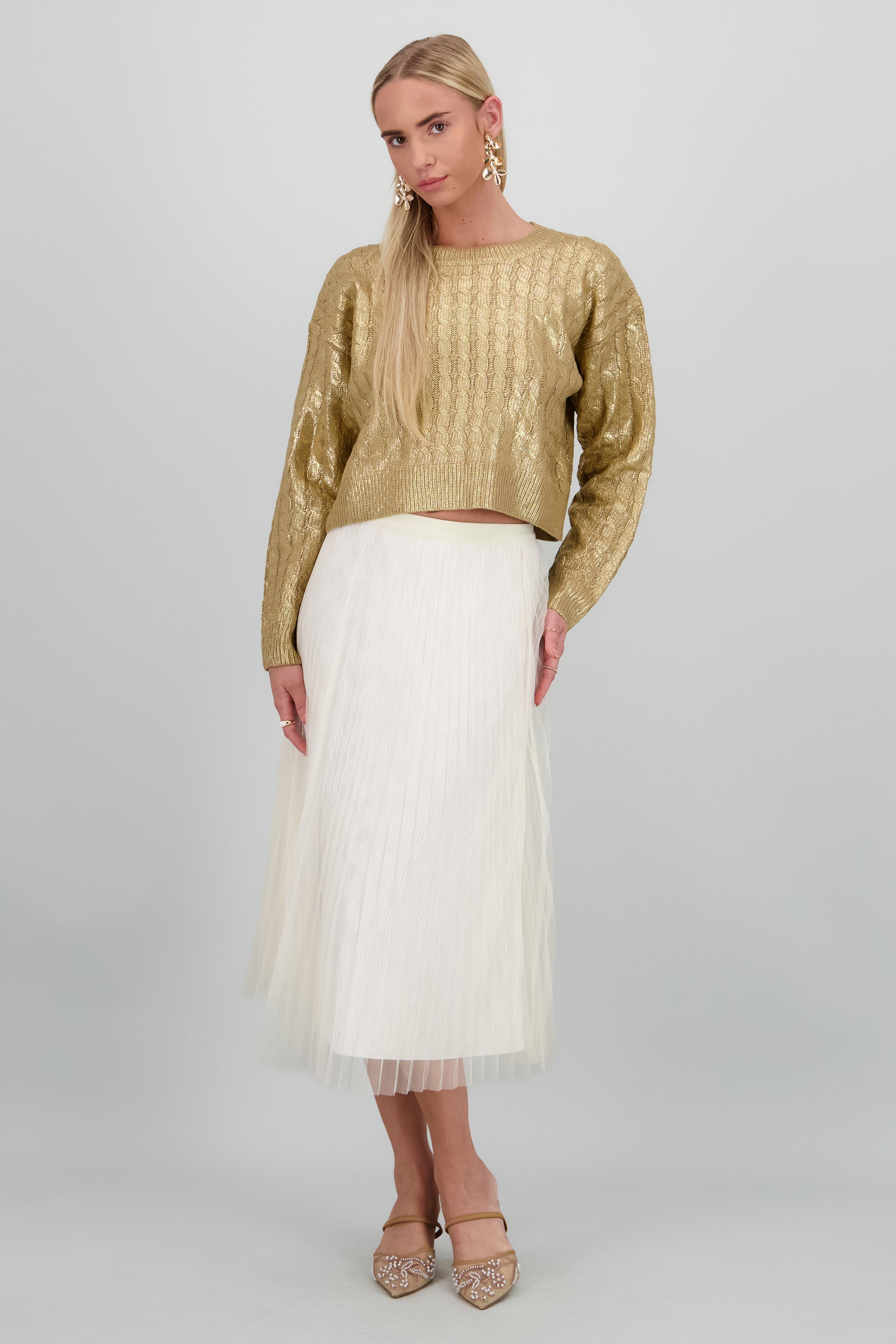 Tacón pointy mesh pedreria NUDE