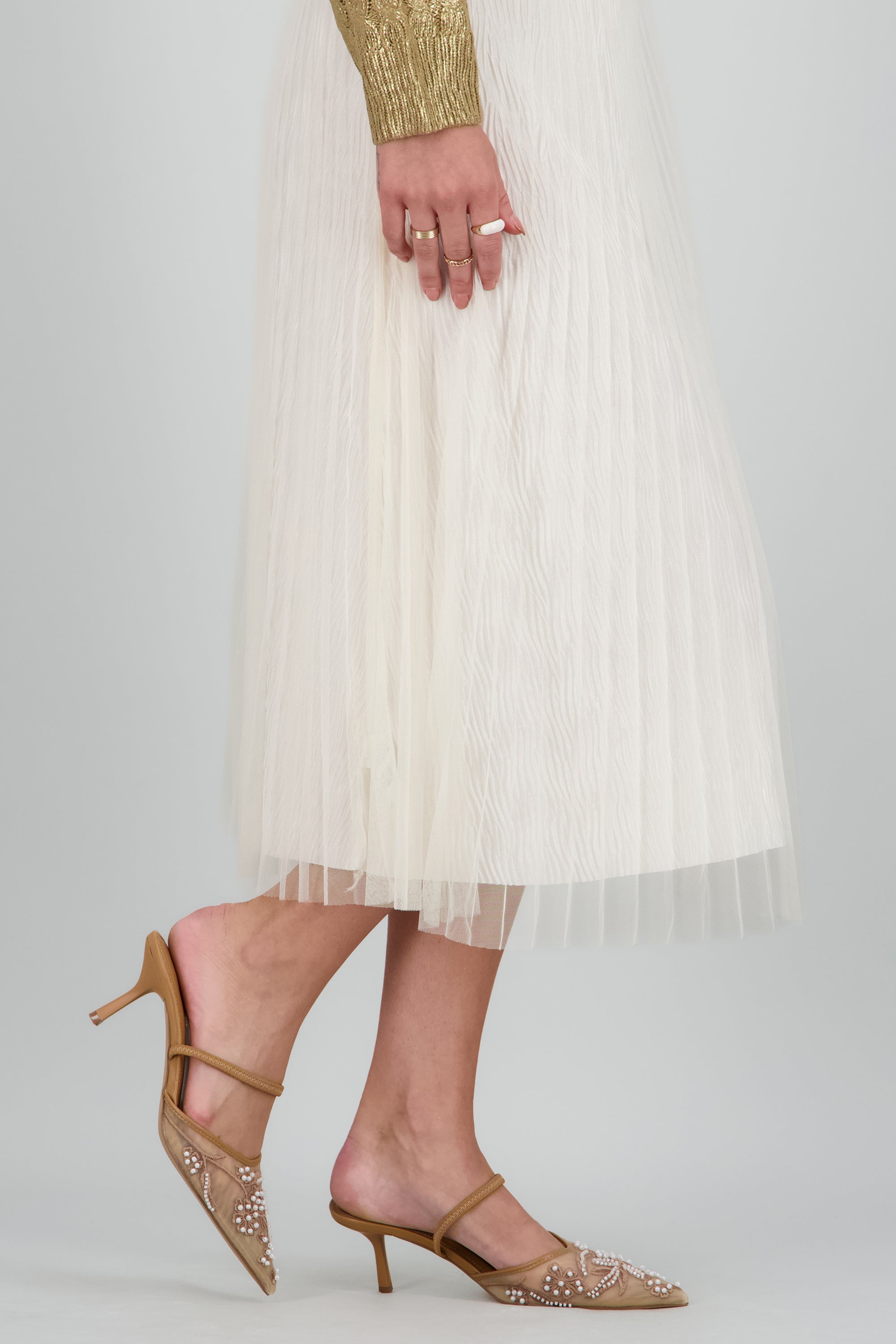 Tacón pointy mesh pedreria NUDE