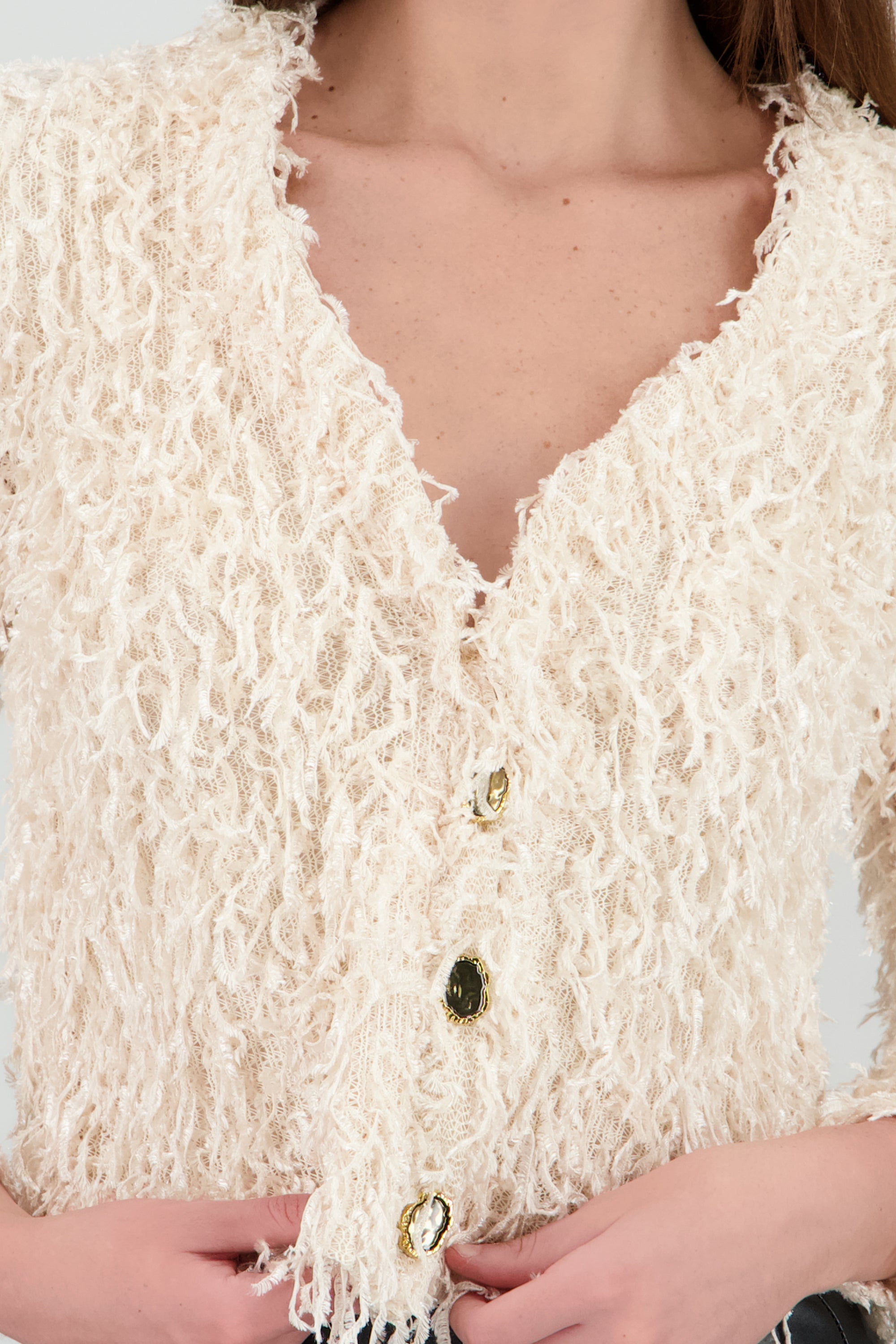 Cardigan detalle pelo con brillos BEIGE