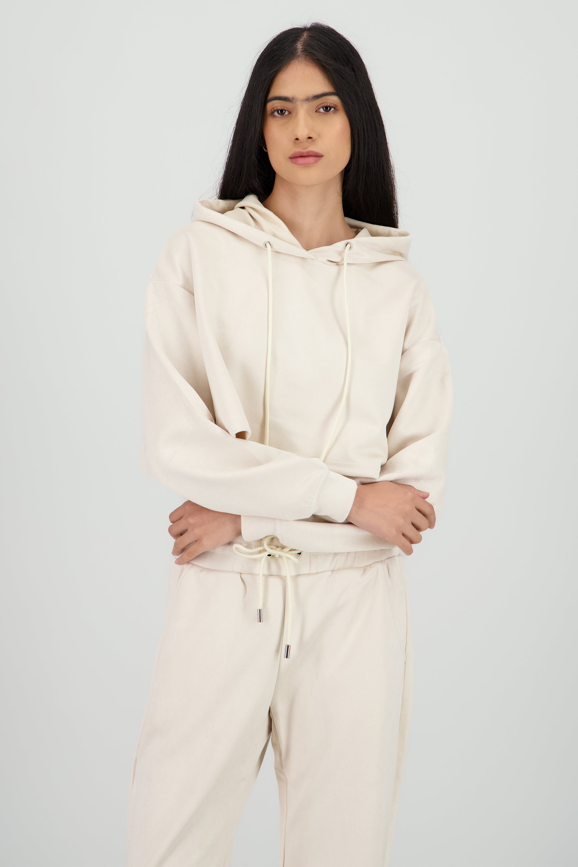 Sudadera crop detalle textura BEIGE