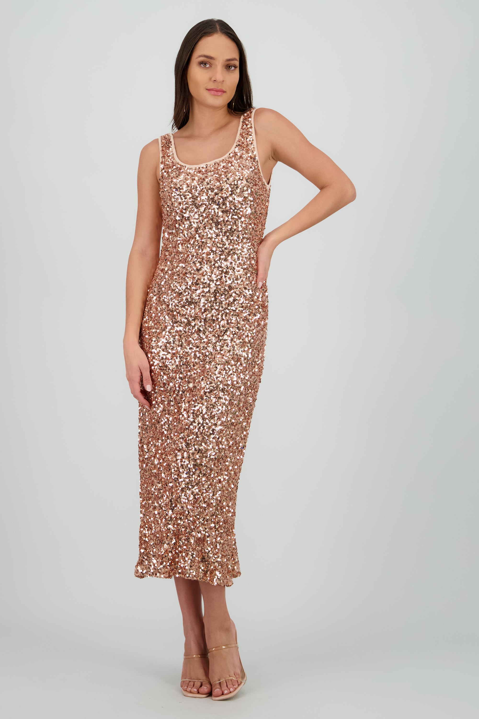 Vestido midi lentejuelas ORO