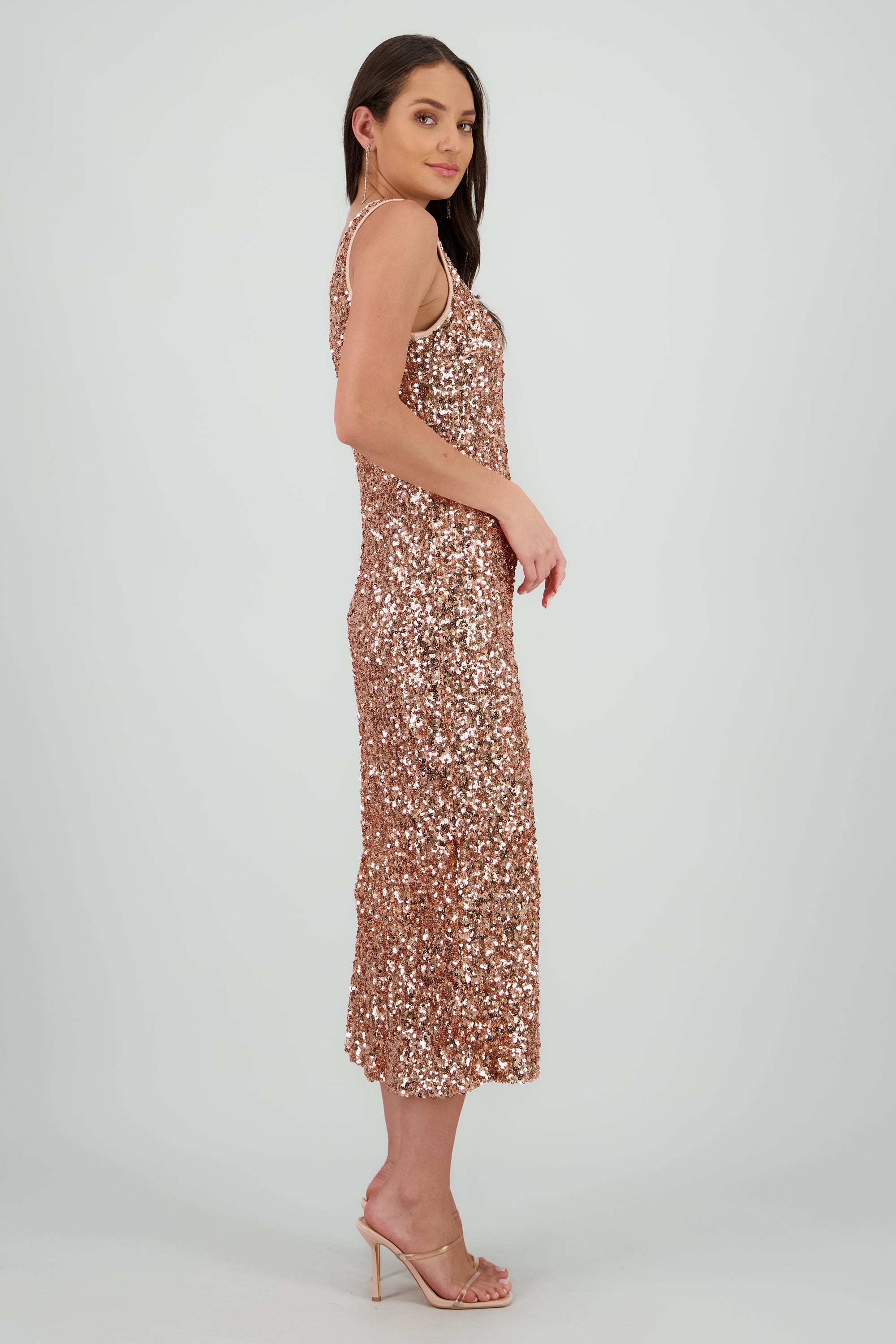 Vestido midi lentejuelas ORO