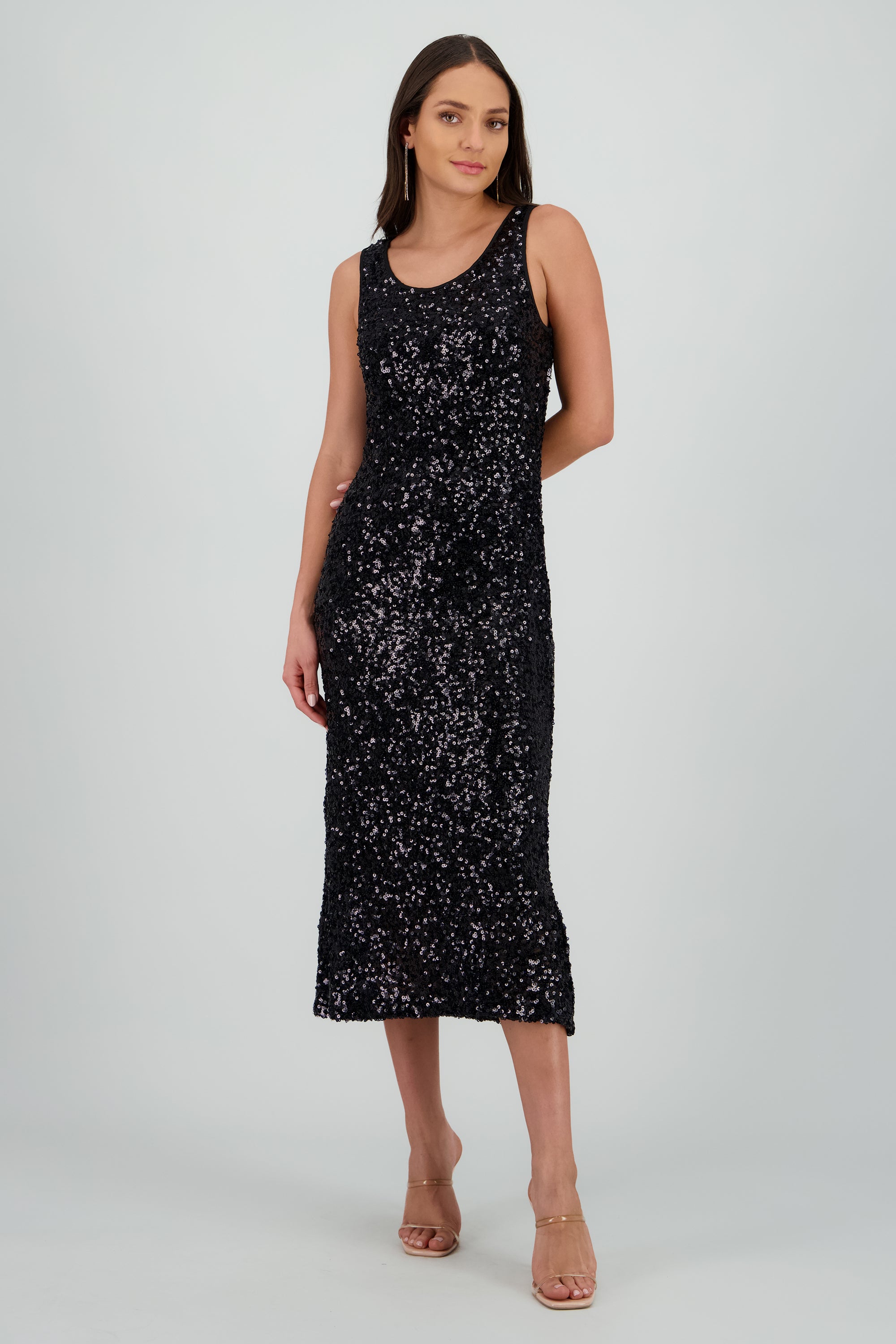 Vestido midi lentejuelas NEGRO