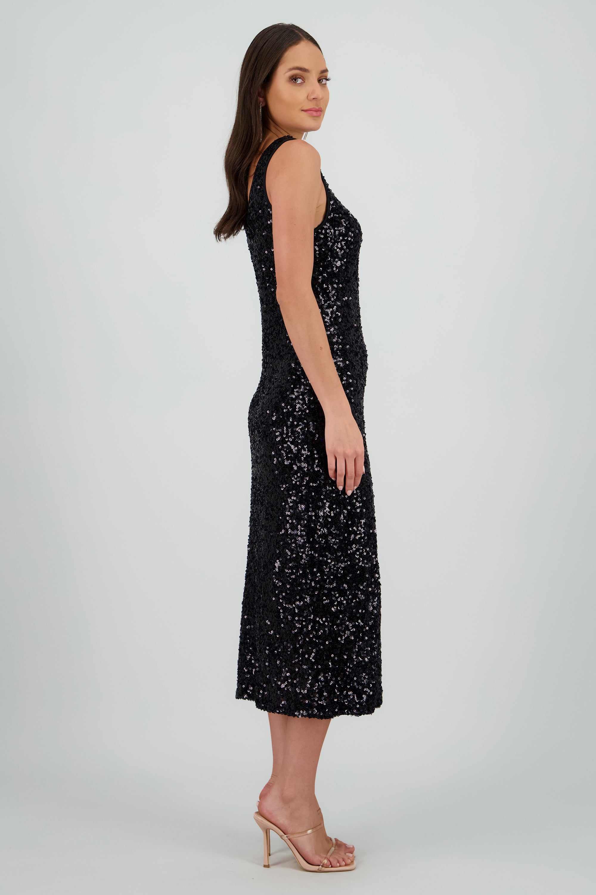Vestido midi lentejuelas NEGRO