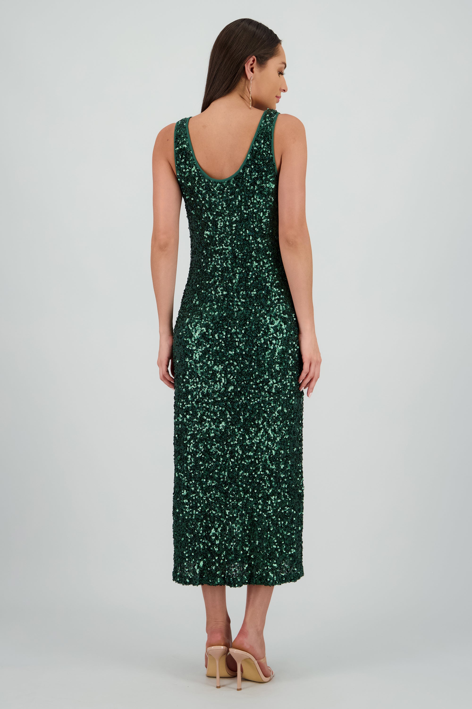 Vestido midi lentejuelas VERDE CAZADOR