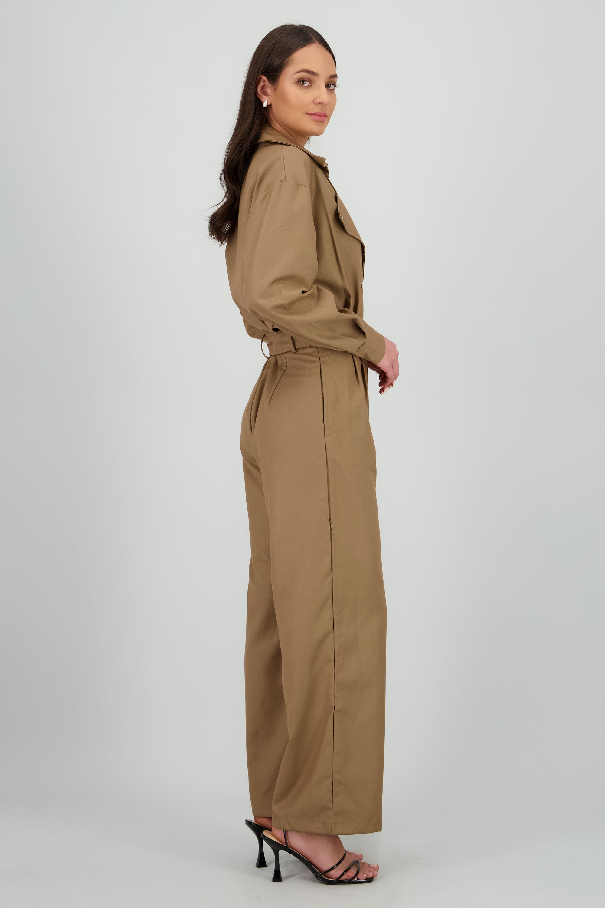 Jumpsuit manga larga cuello biker KHAKI
