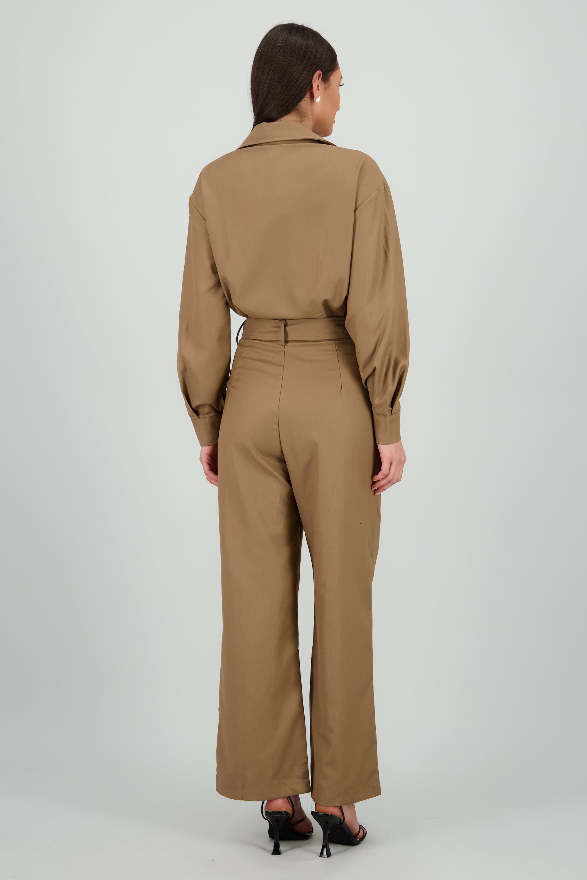 Jumpsuit manga larga cuello biker KHAKI