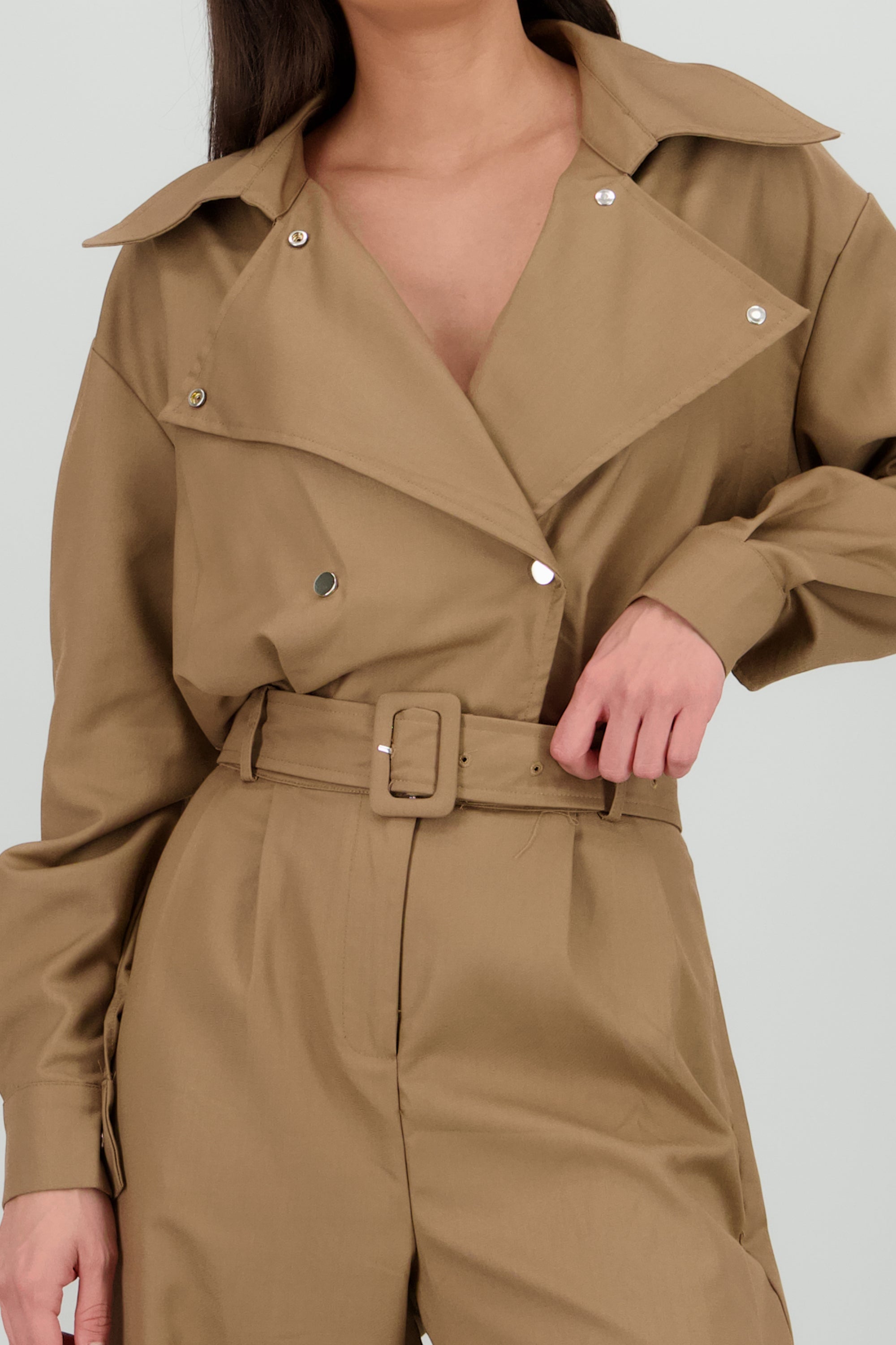 Jumpsuit manga larga cuello biker KHAKI