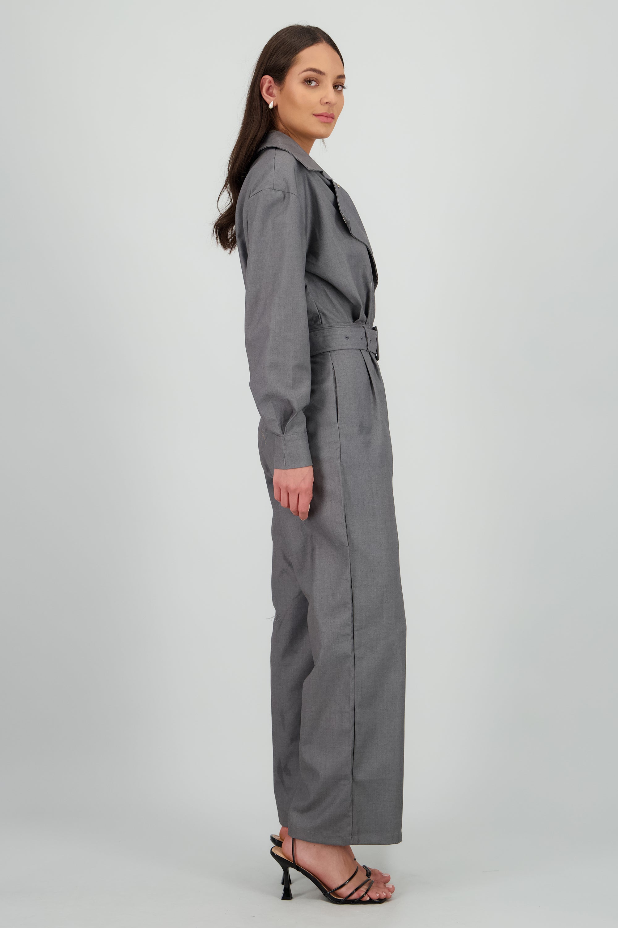 Jumpsuit manga larga cuello biker GRIS