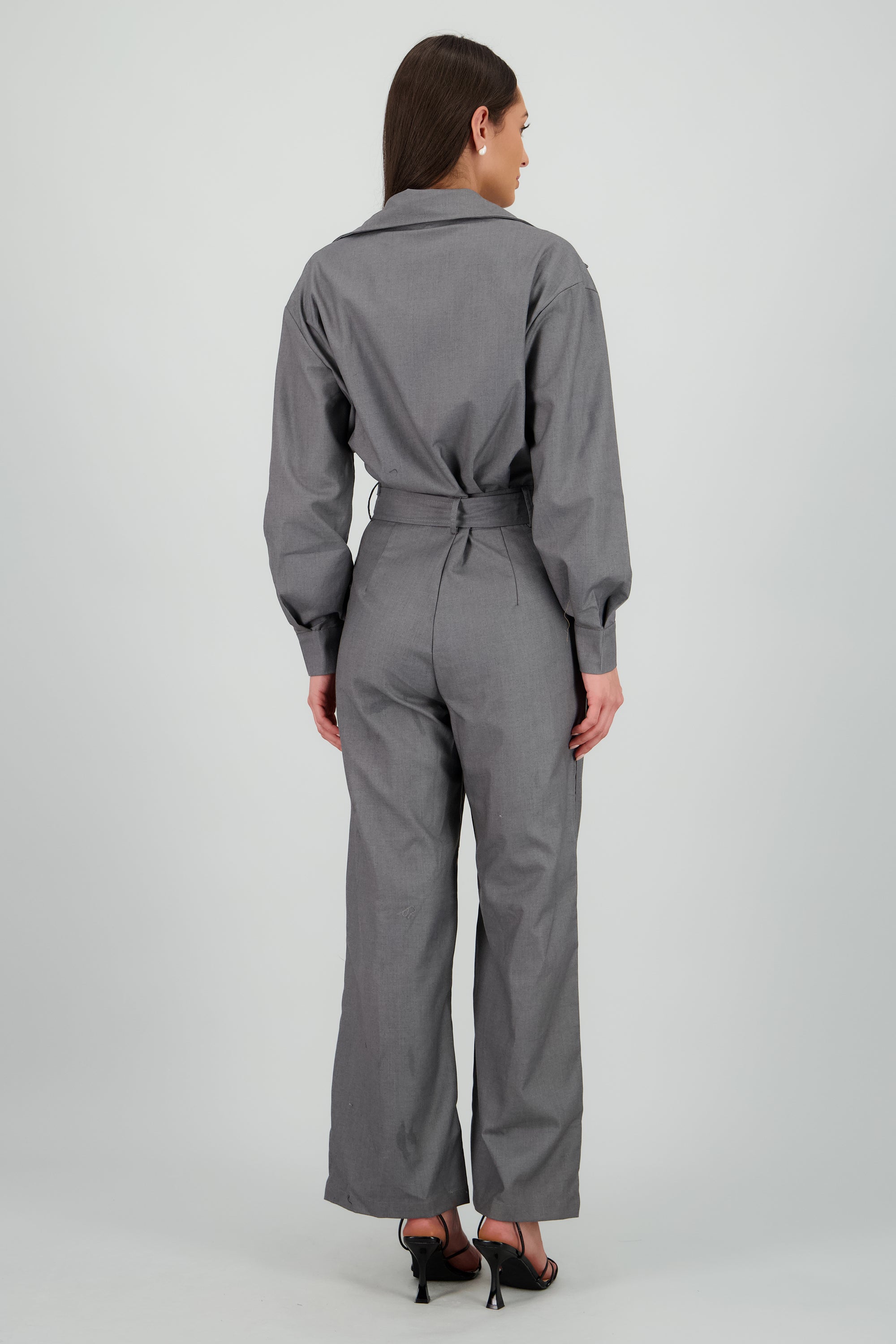 Jumpsuit manga larga cuello biker GRIS