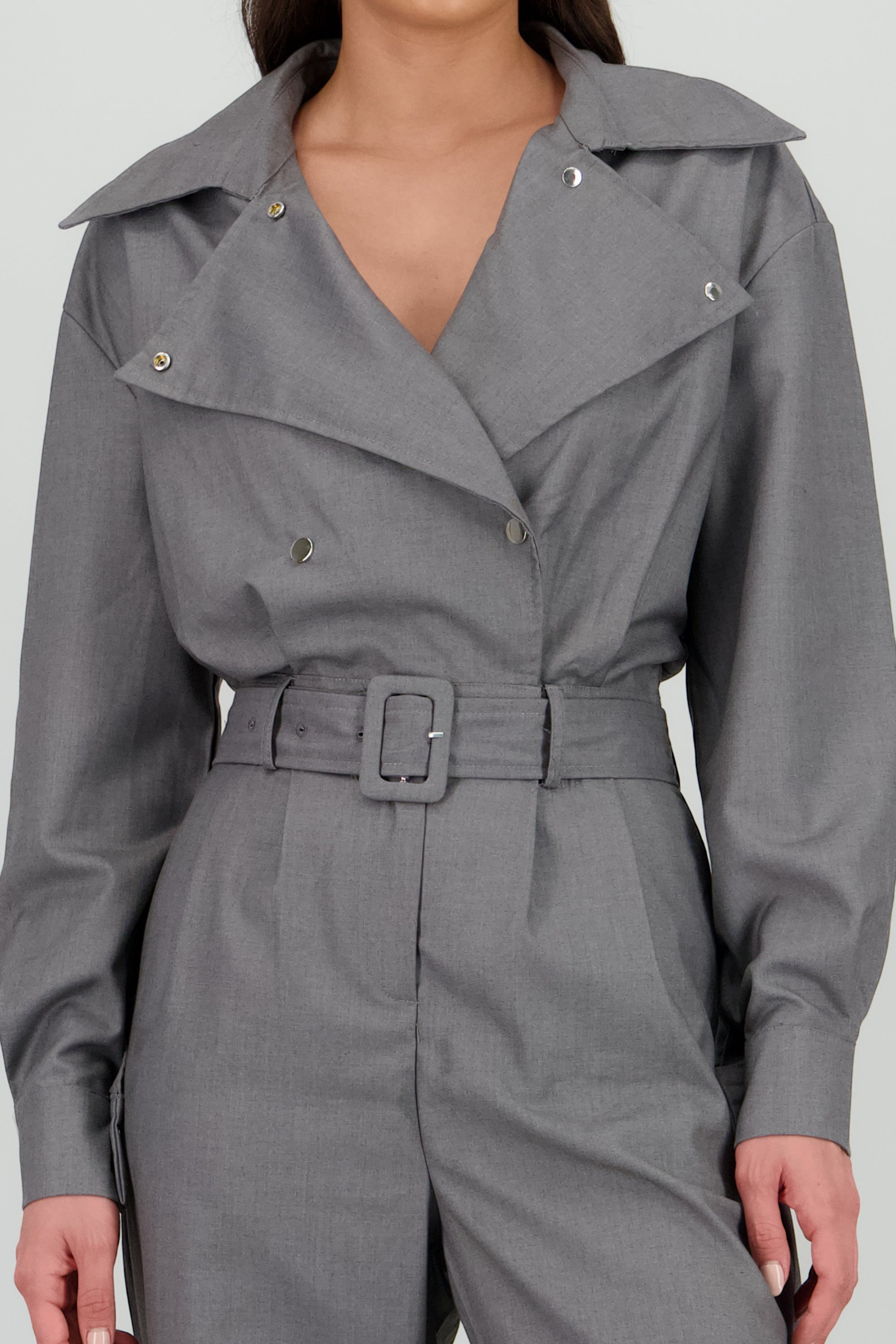 Jumpsuit manga larga cuello biker GRIS