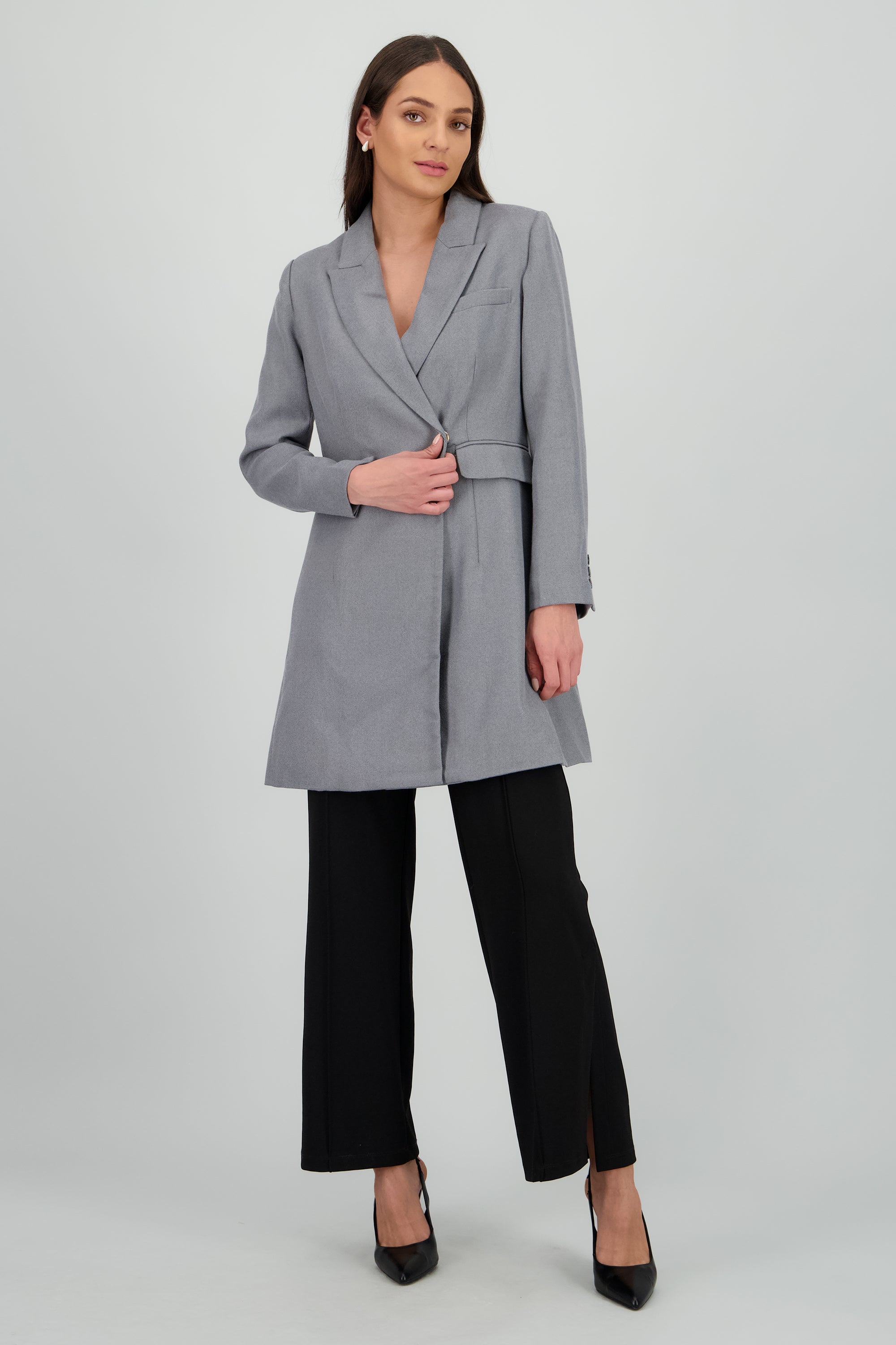 Gabardina boton detalle bolsas GRIS JASPE