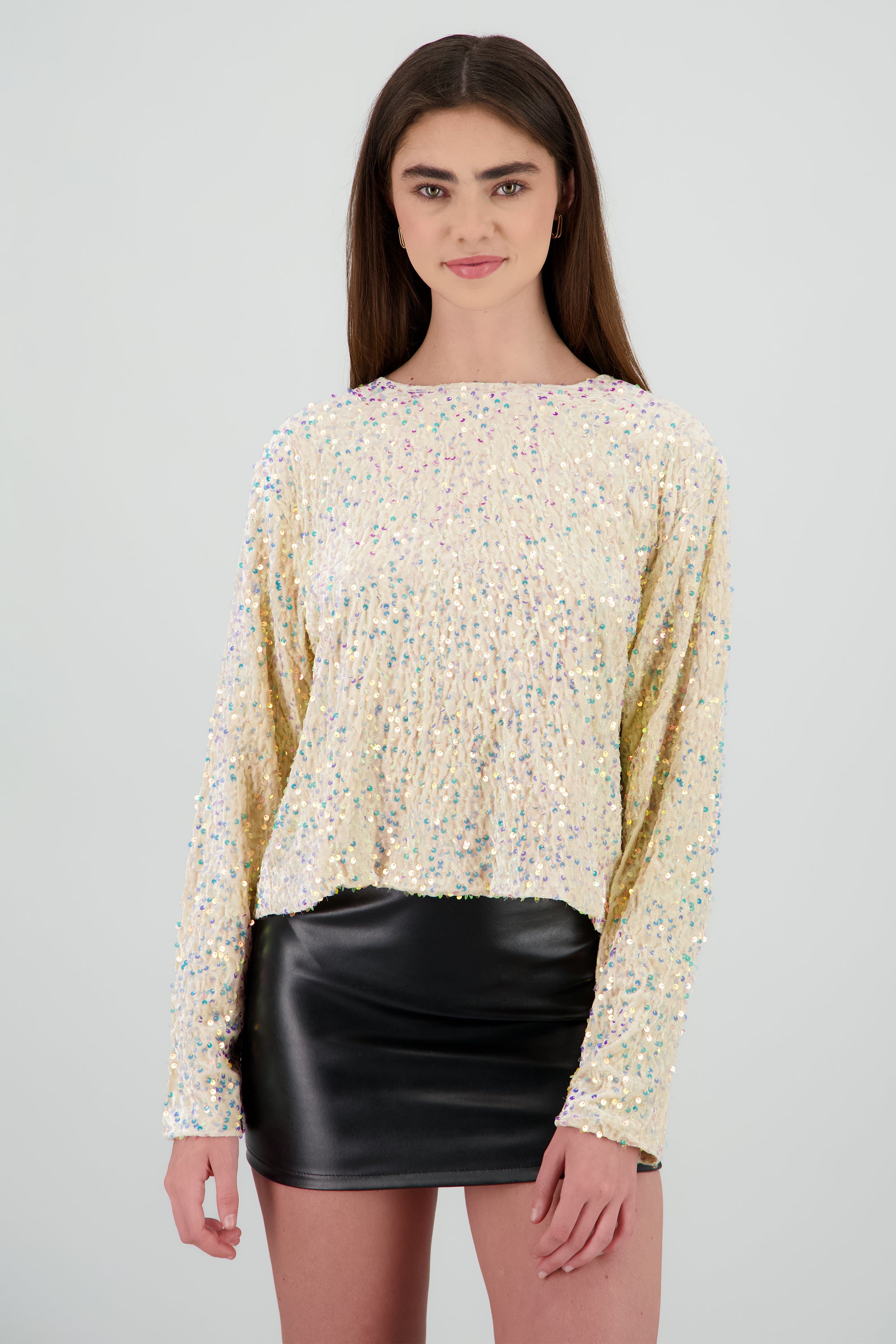 Blusa lentejuelas detalle escote espalda con moño BLANCO