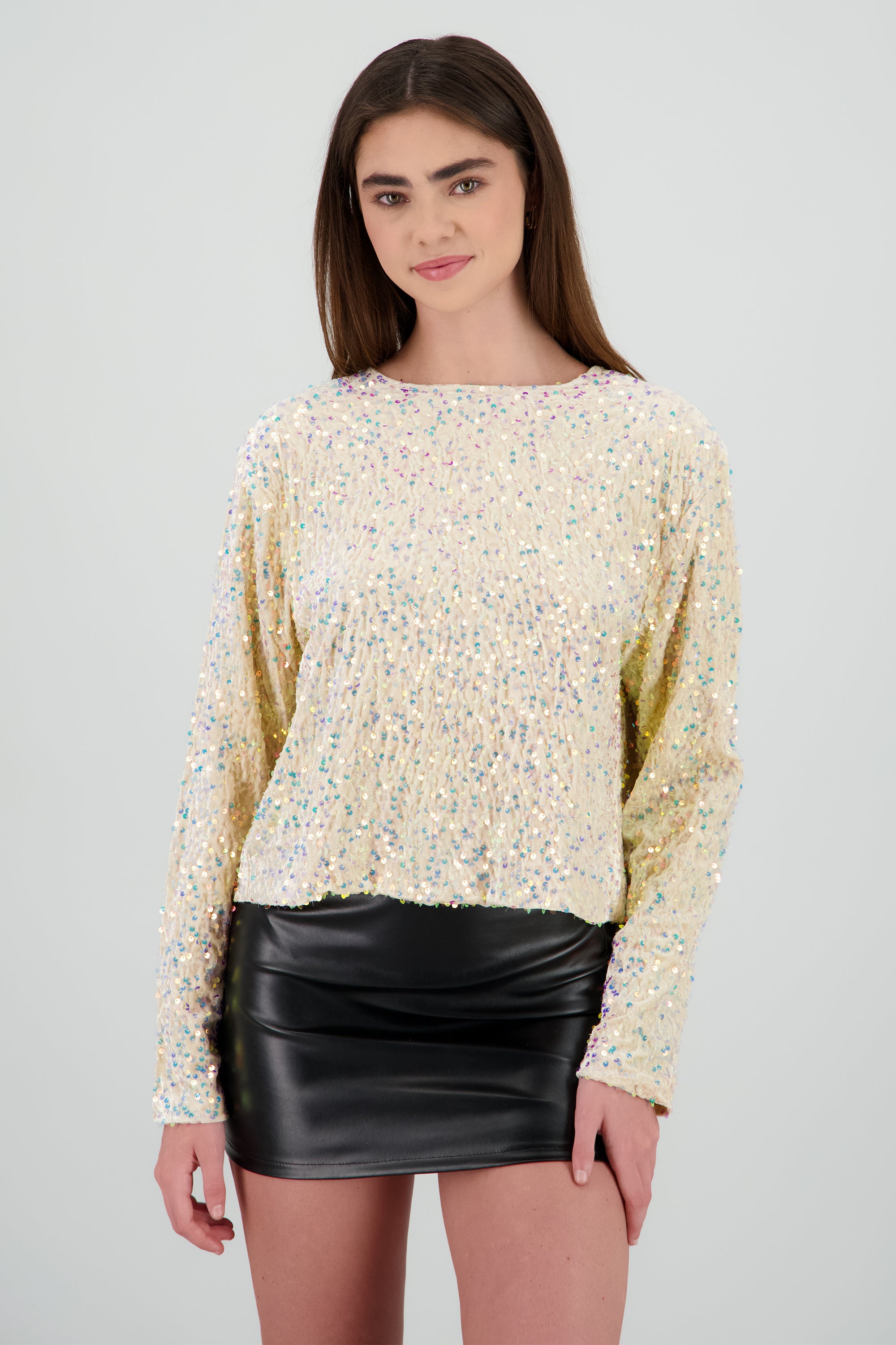 Blusa lentejuelas detalle escote espalda con moño BLANCO