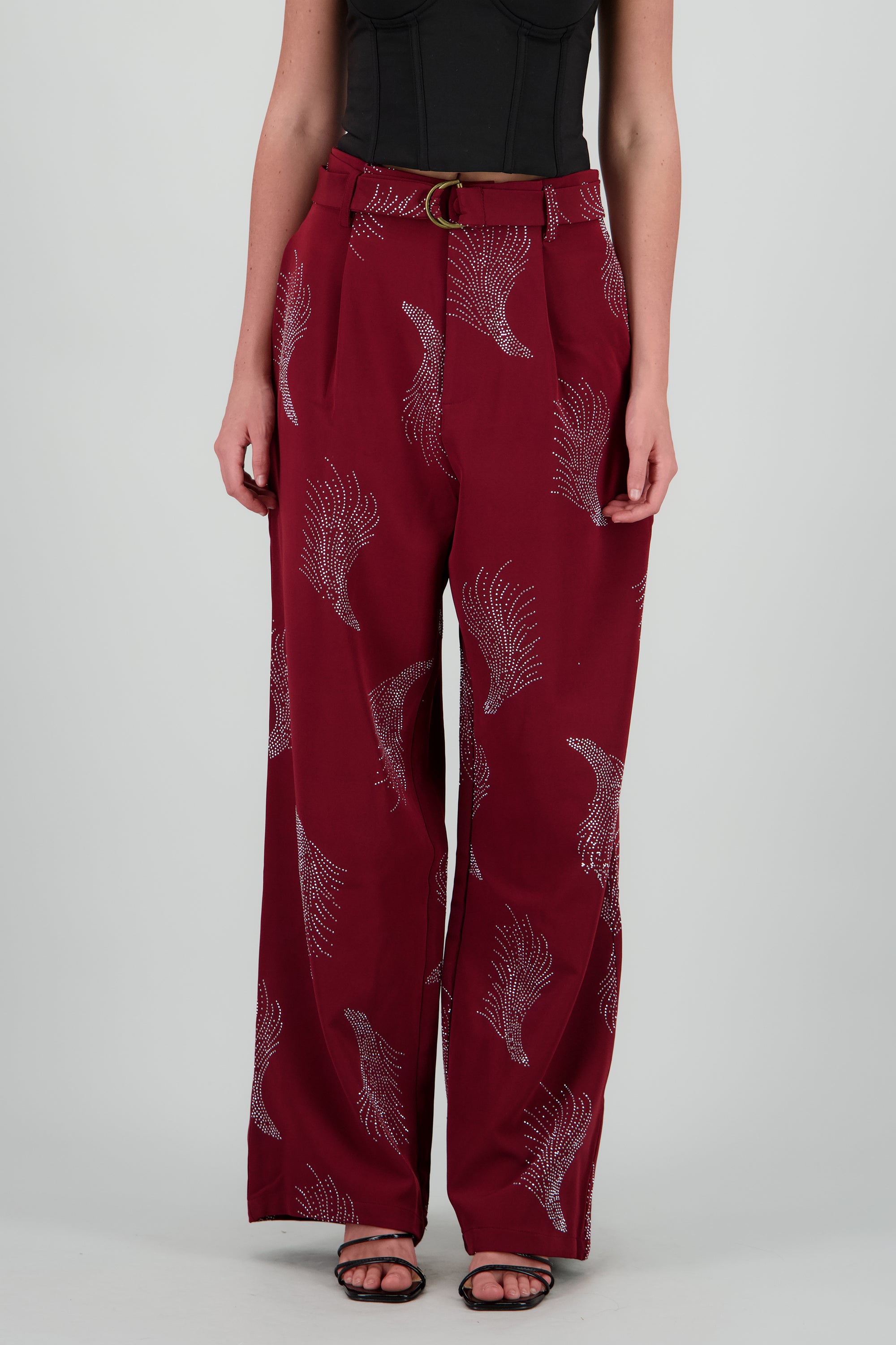 Pantalon amplio detalle brillos CIRUELA