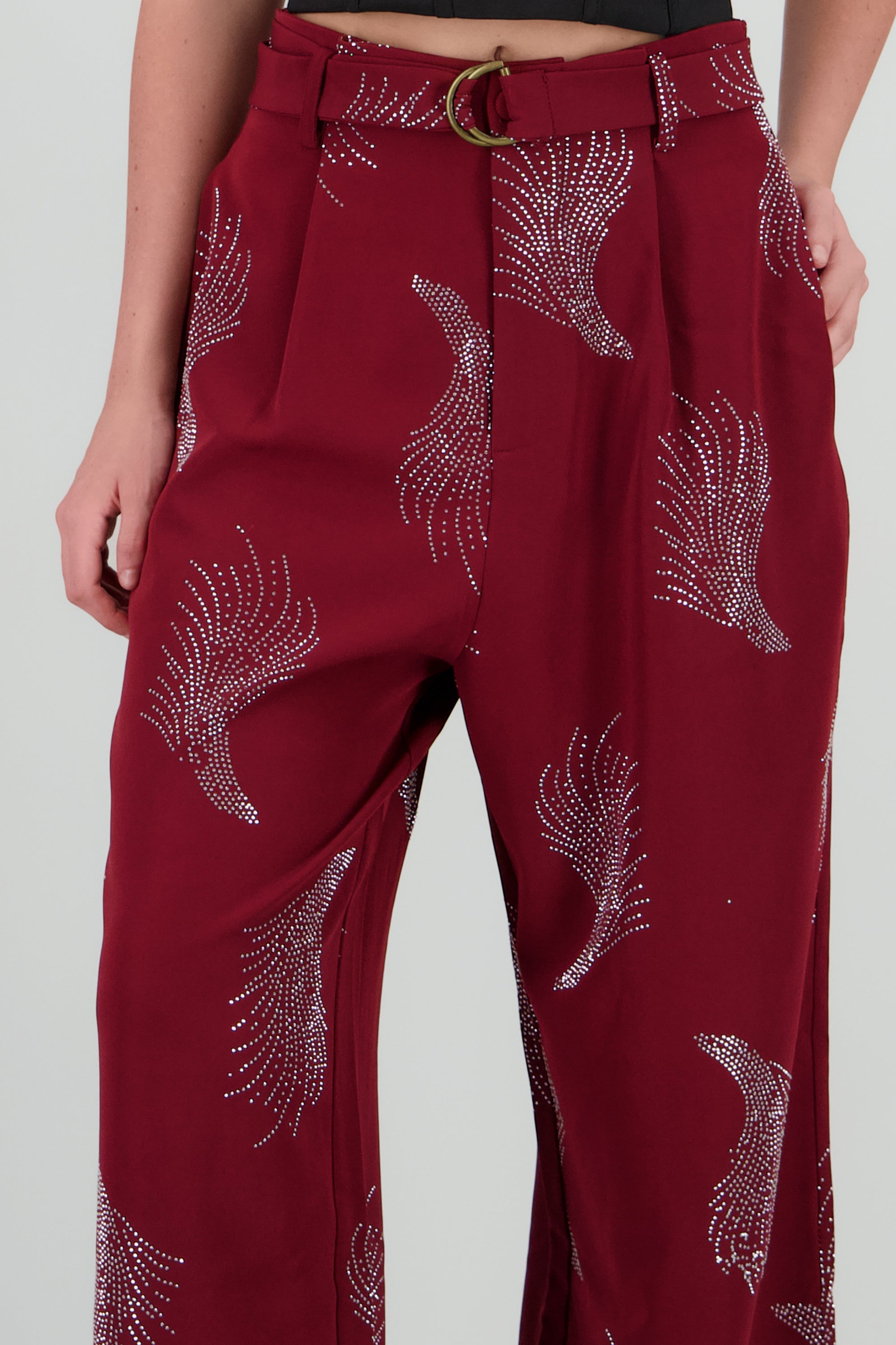 Pantalon amplio detalle brillos CIRUELA