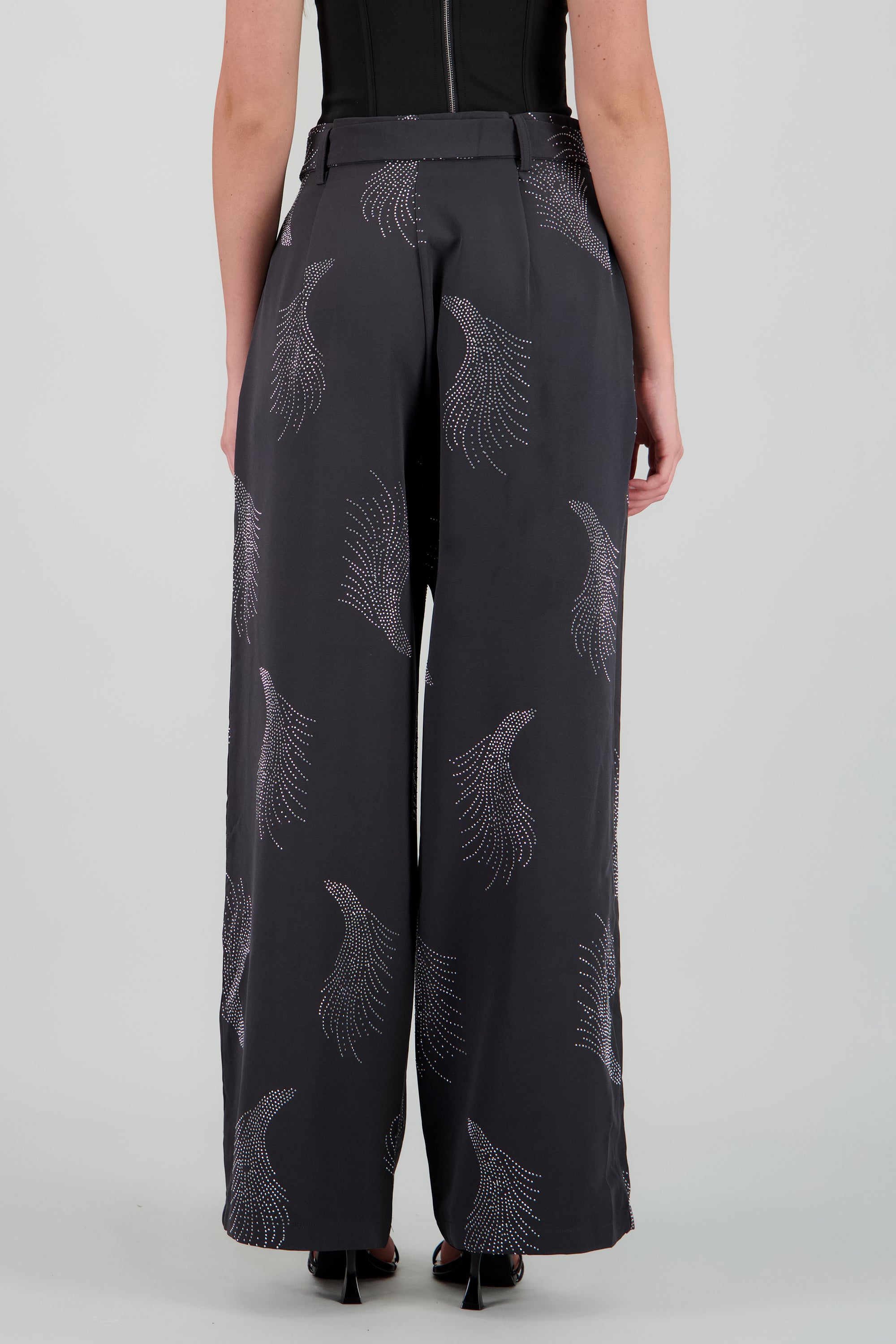 Pantalon amplio detalle brillos GRIS